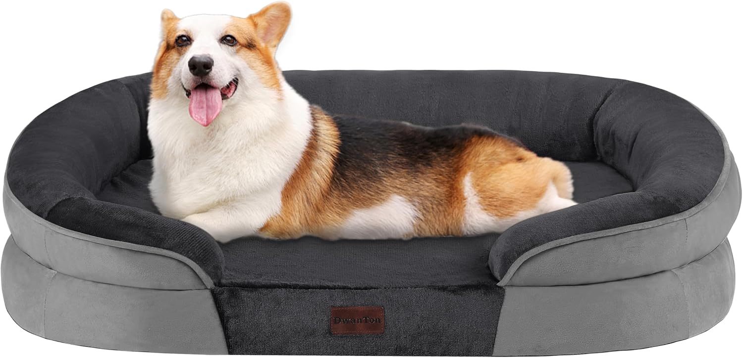 Detalle de Dwanton 36-Inch Medium Dog Bed Sofa with Gel Memory Foam and Bolsters