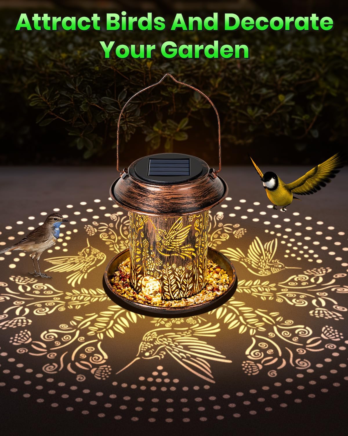 Thumbnail 1 de LEKIA Solar Lantern Bird Feeder for Outside – Hummingbird Themed Warm Light Garden Decor