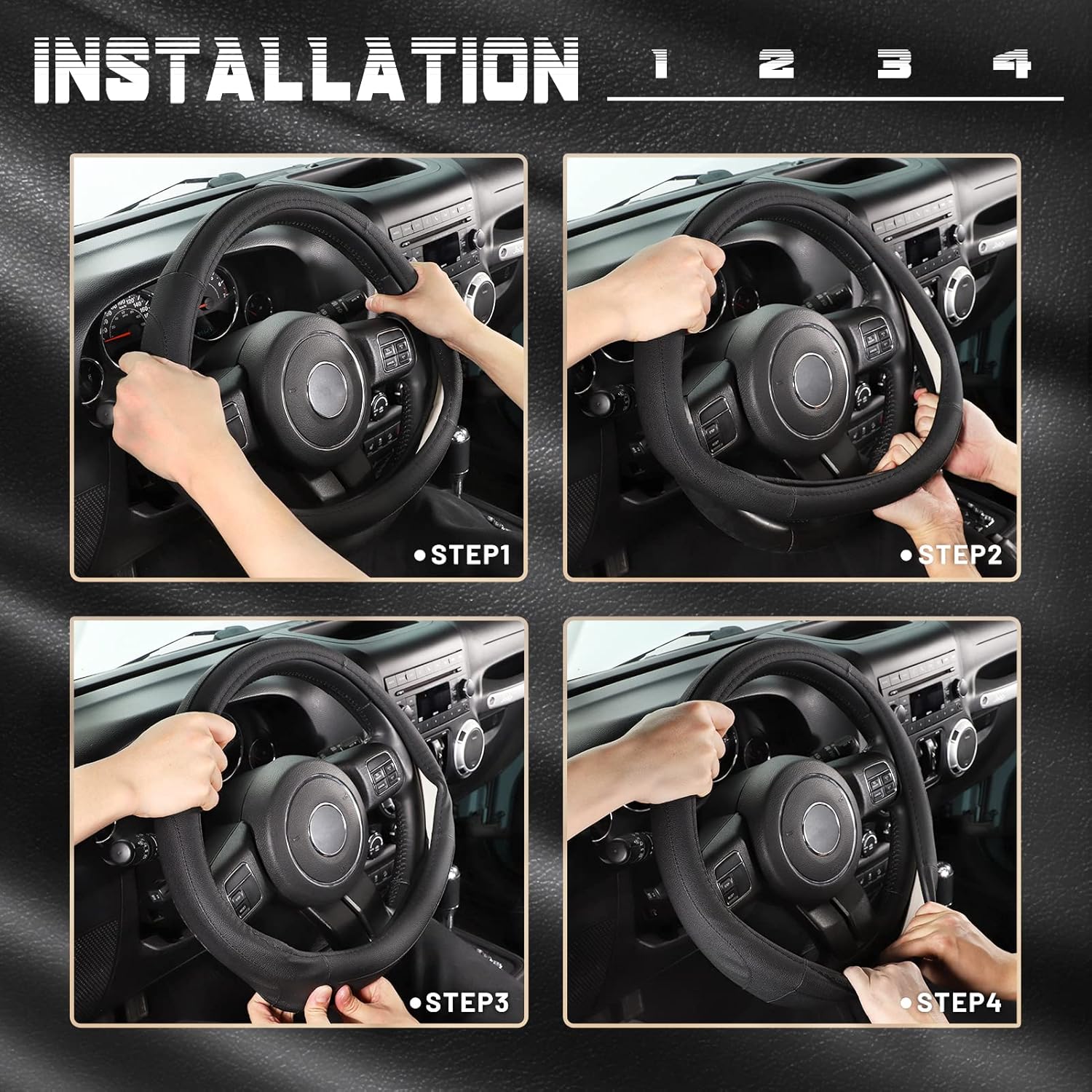 Detalle 2 de SEG Direct Microfiber Leather Steering Wheel Cover (Black) for 15.5–16 in Wheels