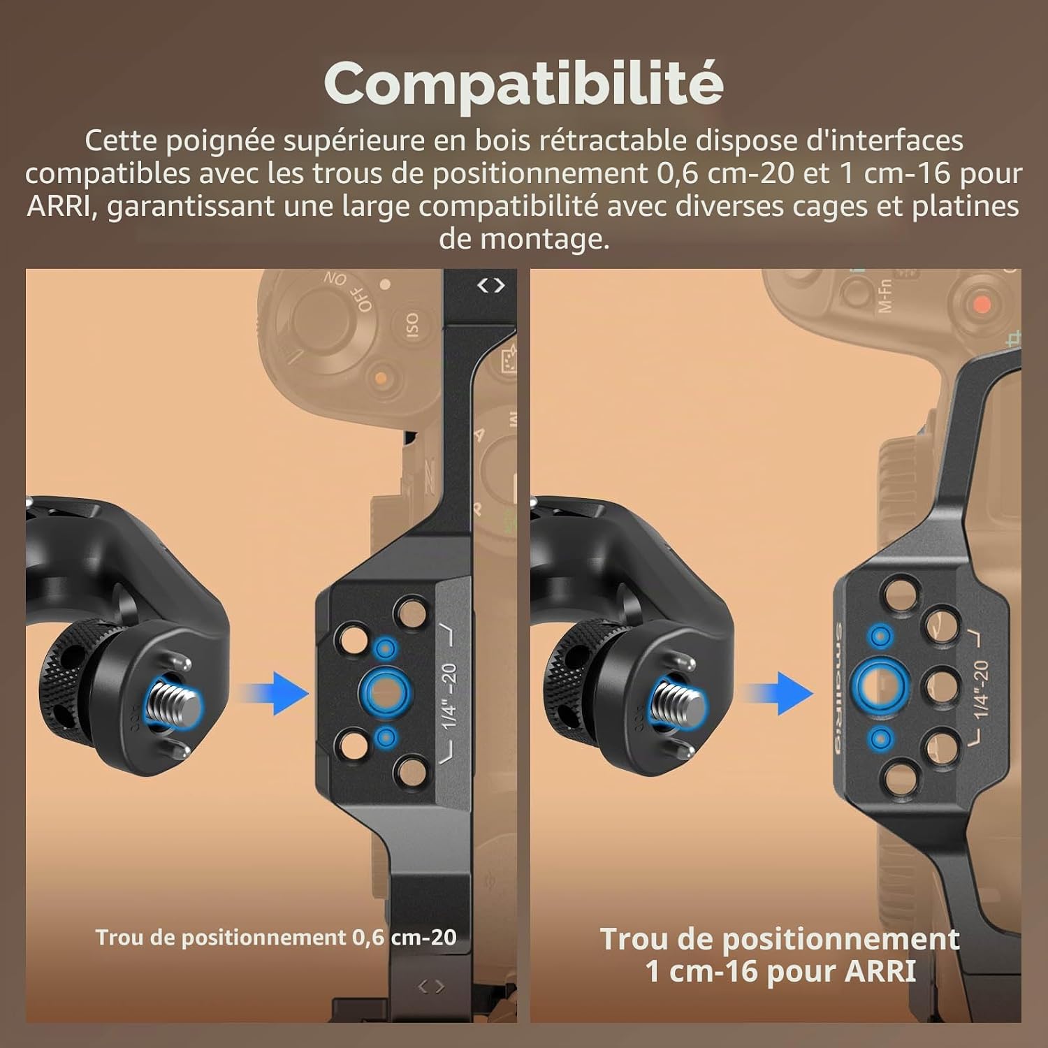 Detalle 2 de SMALLRIG Poignée Supérieure en Bois 165 mm