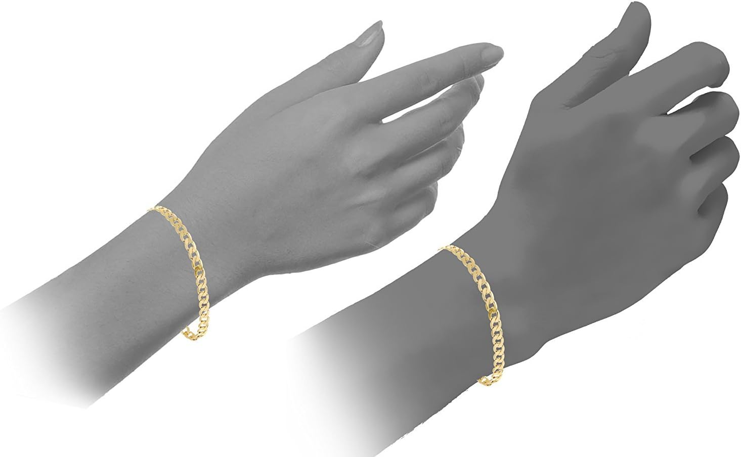 Detalle 1 de Gourmette en or jaune 14 carats 585 – Bracelet unisexe, largeur 4,40 mm