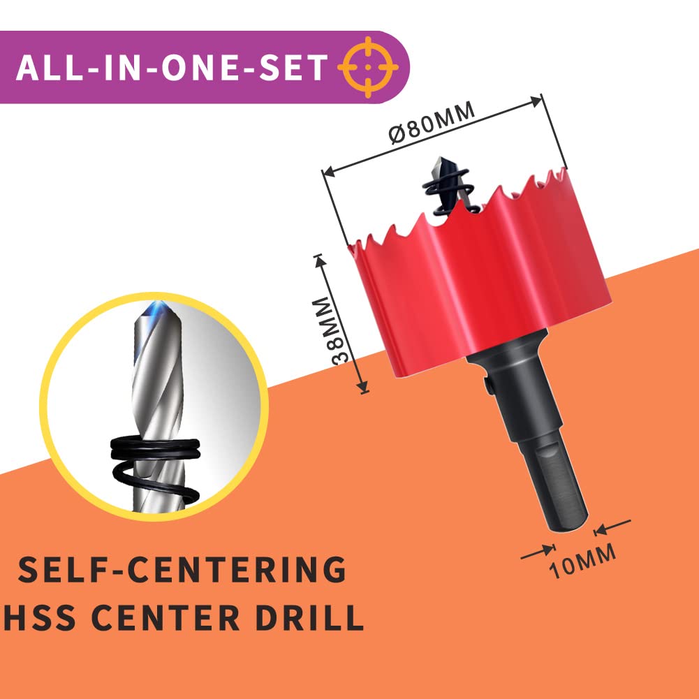 Thumbnail 5 de GARHWAL Bi-Metal Hole Saw 80 mm with Arbor and Pilot Bit – Smooth Cutting for Wood, Drywall, Plastic, and More