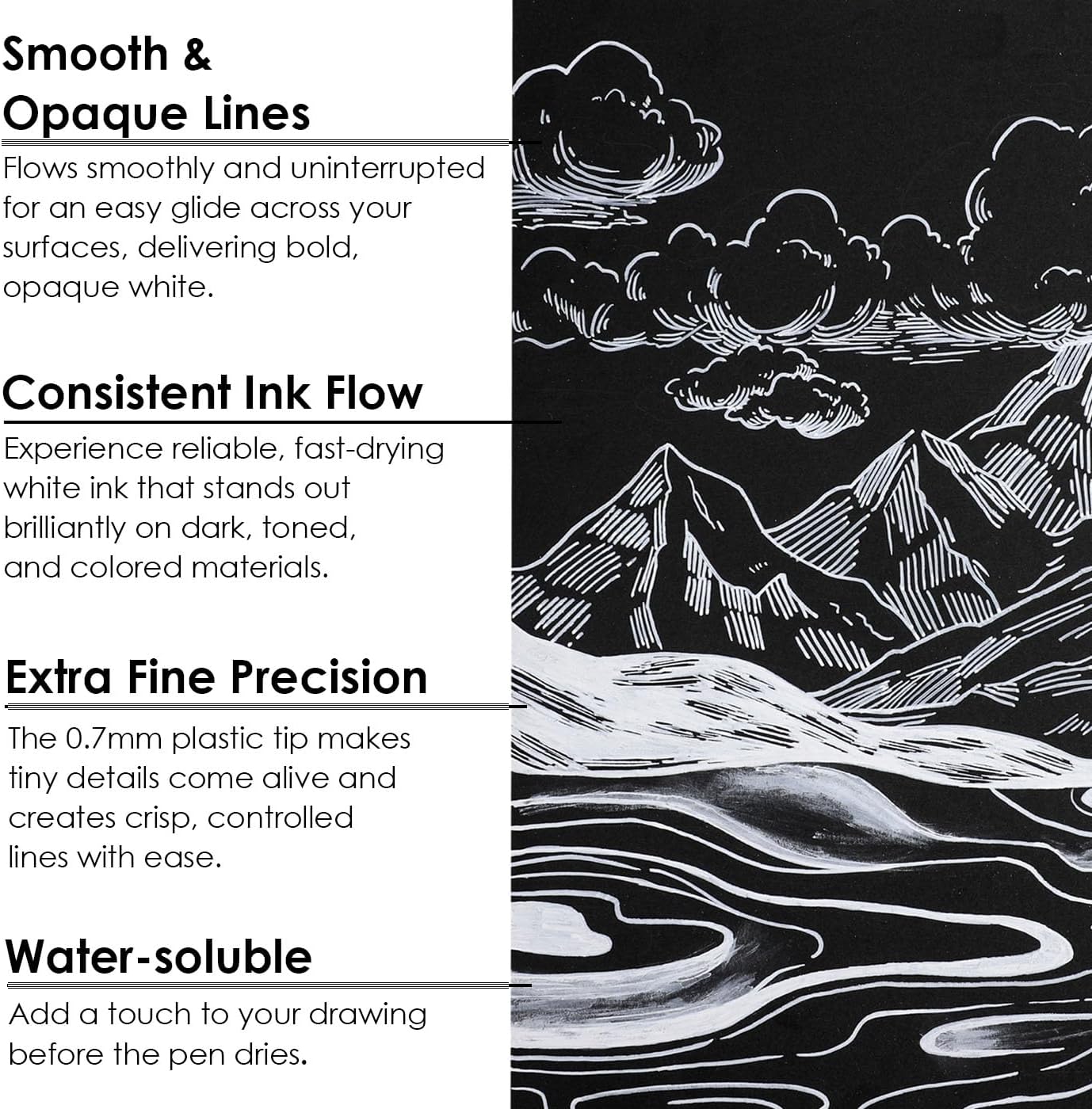 Thumbnail 3 de Grabie Paint Markers, Double Tipped Waterbased Markers – 6 White (0.7 mm) for Acrylic Drawing