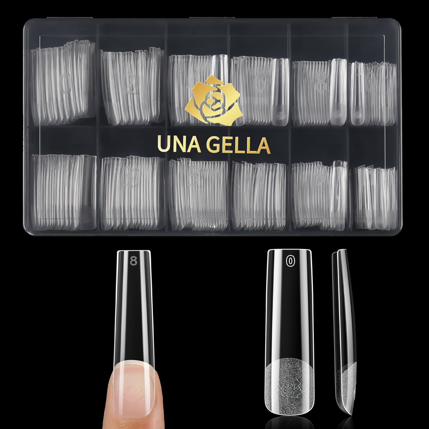 Detalle de UNA GELLA Tips für Gelnägel Extra Lange Square – 216 Stück in 12 Größen (No C-Kurve)