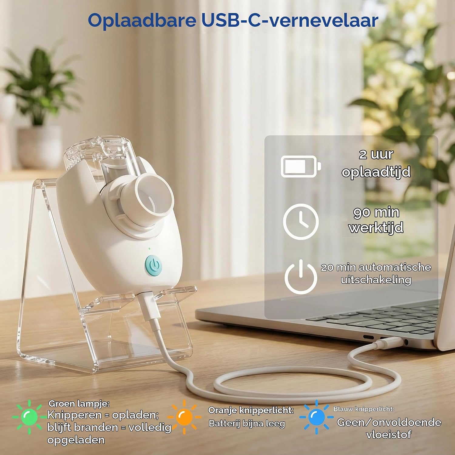 Thumbnail 5 de AEKREY draagbare meshvernevelaar, 35 dB, USB-C, wit