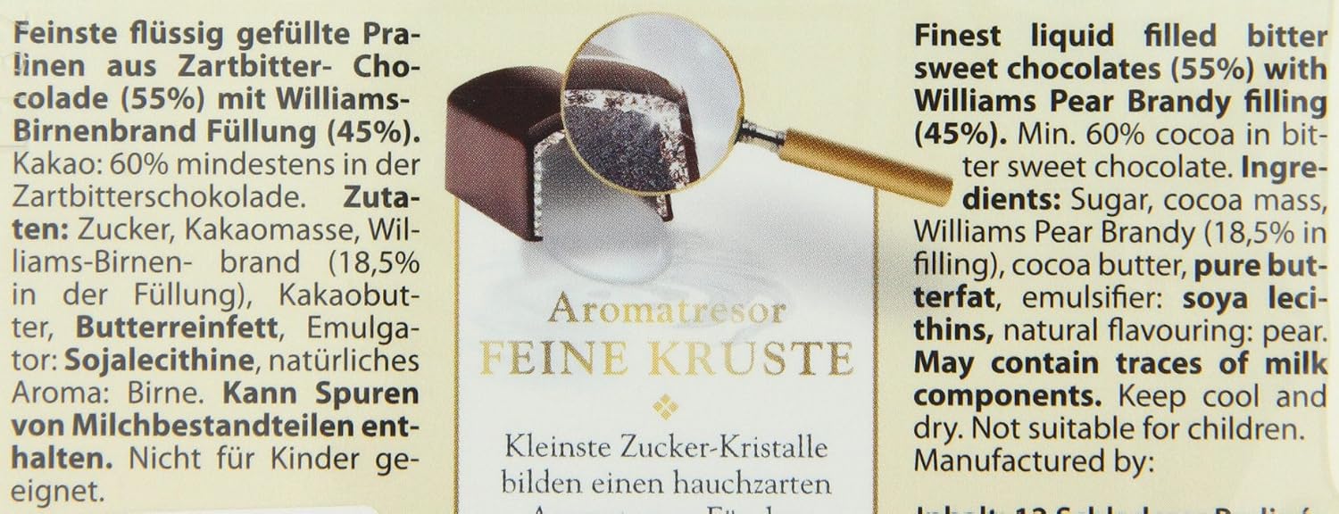 Detalle 2 de RCP Schladerer Pralinés Williams Birne – 2 x 127 g: Flüssig gefüllte Zartbitter-Pralinen mit Williams-Birnenbrand