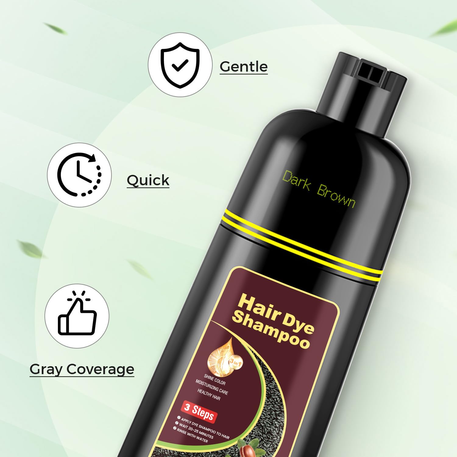 Detalle de KAISASA Dark Brown Hair Dye Shampoo 3-in-1 (16.9 fl. oz) for Covering Gray Hair