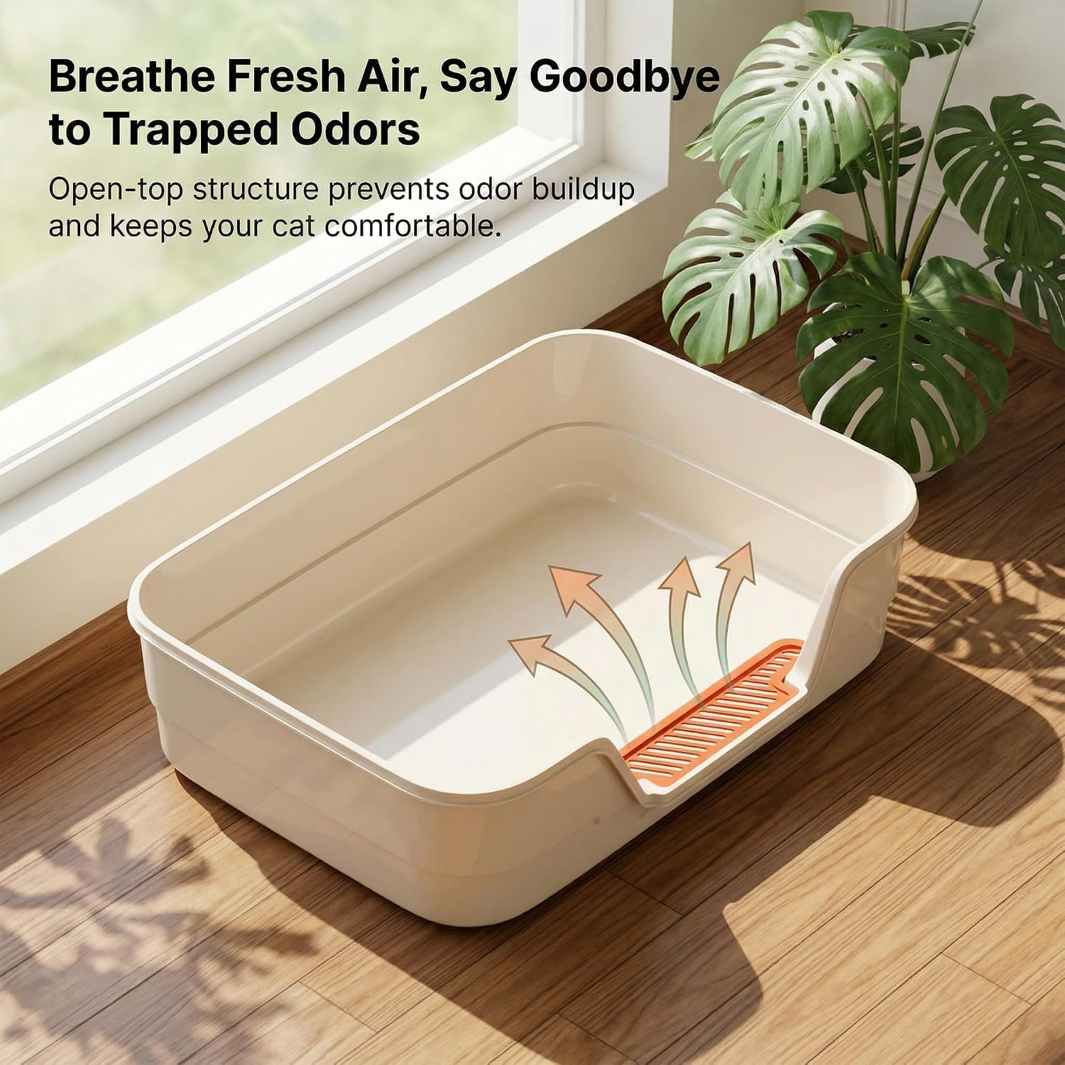 Thumbnail 4 de Suhaco Large Cat Litter Tray with High Sides & Low Entry – Open 60x40x16 cm, No Lid, Anti-Splash Fence