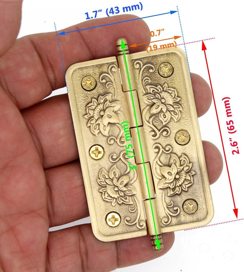 Thumbnail 1 de Embossed Brass Hinges, 65 mm Plate Length