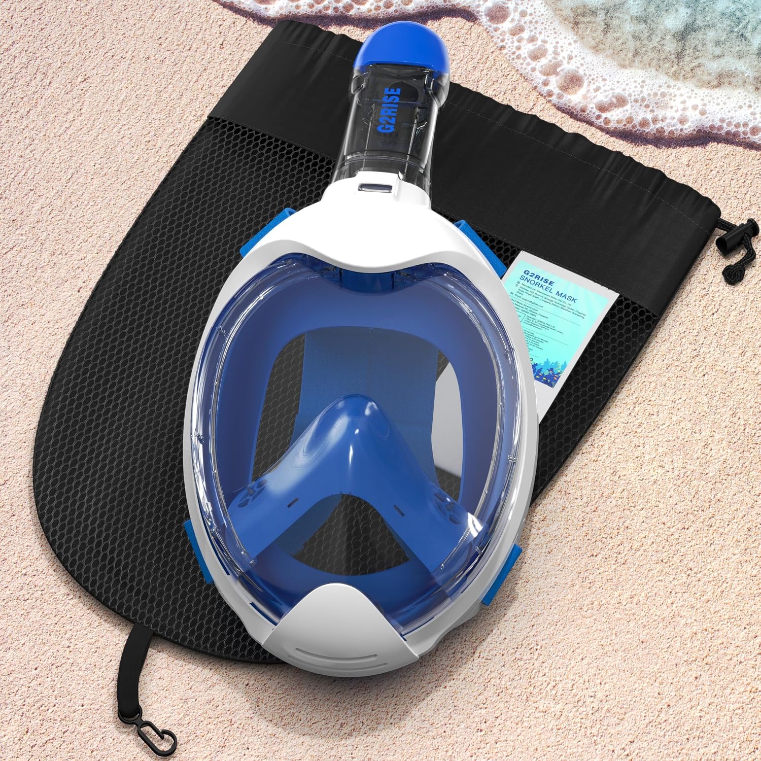 Detalle de G2RISE Full Face Snorkel Mask Kids Snorkeling Set – 180 Degree View, Anti-Fog & Anti-Leak Dry Top (3–8 years)