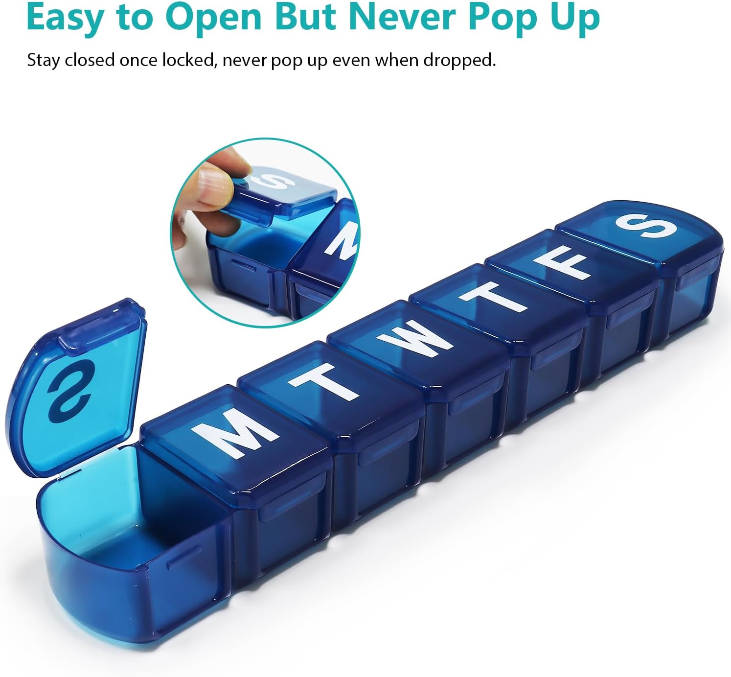 Detalle 1 de MOLN HYMY XL 7-Day Pill Organizer, Blue with Large Compartments and Clear Lid