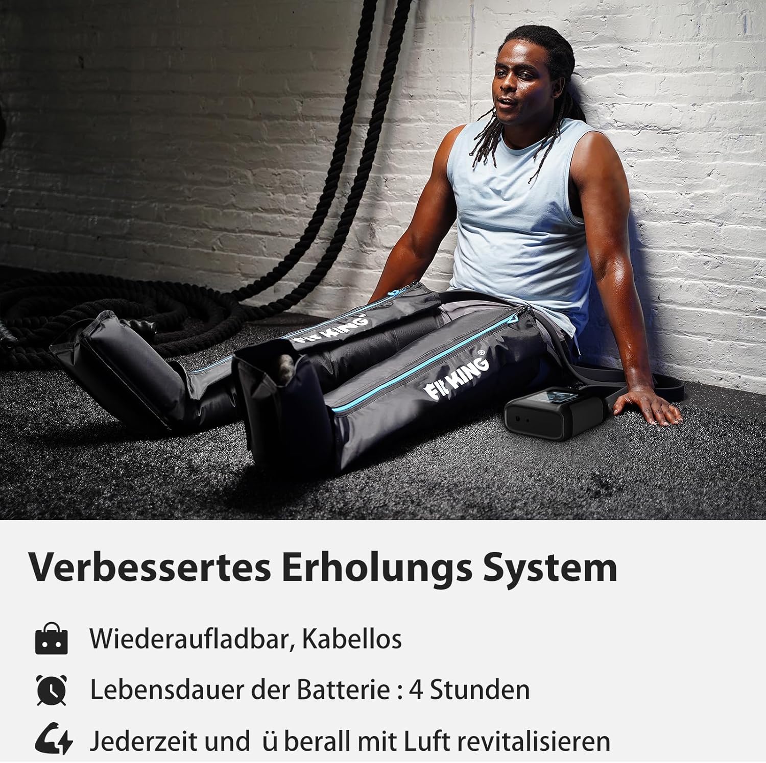 Detalle de FIT KING Kabellose Beinmassagegerät – 4-Zonen-Luftdruck-Kompressionsmassage für Beine