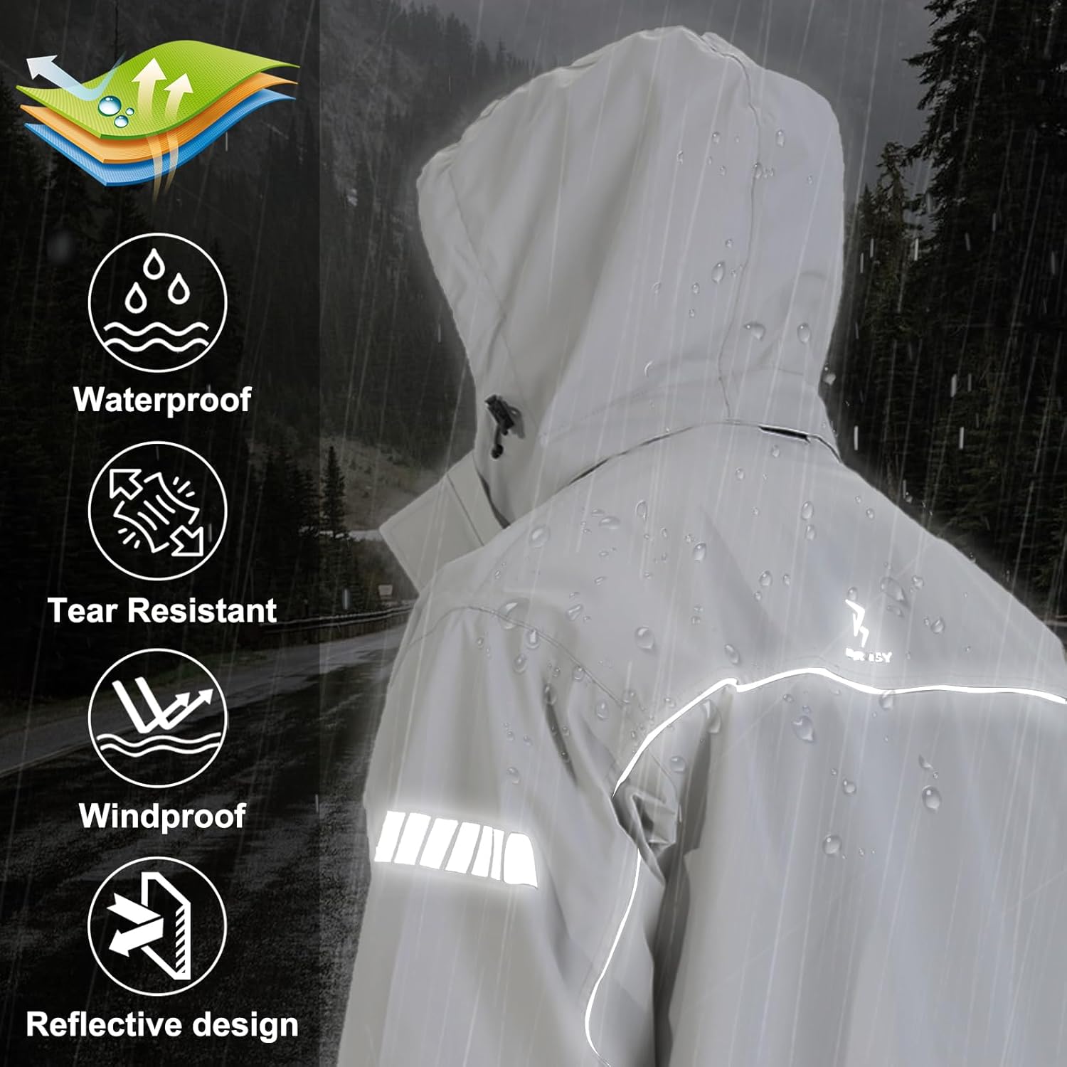 Thumbnail 5 de Burjosy Combinaison de Pluie pour Homme – Veste et Pantalon Imperméables avec Accessoire de Transport