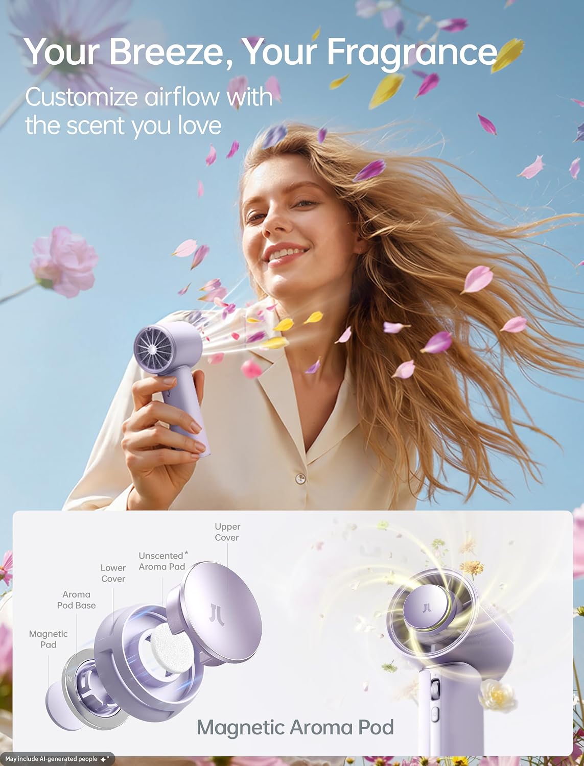 Detalle de JISULIFE Handheld Fan Pro1 Mini: Next‑Gen Cooling in Misty Purple