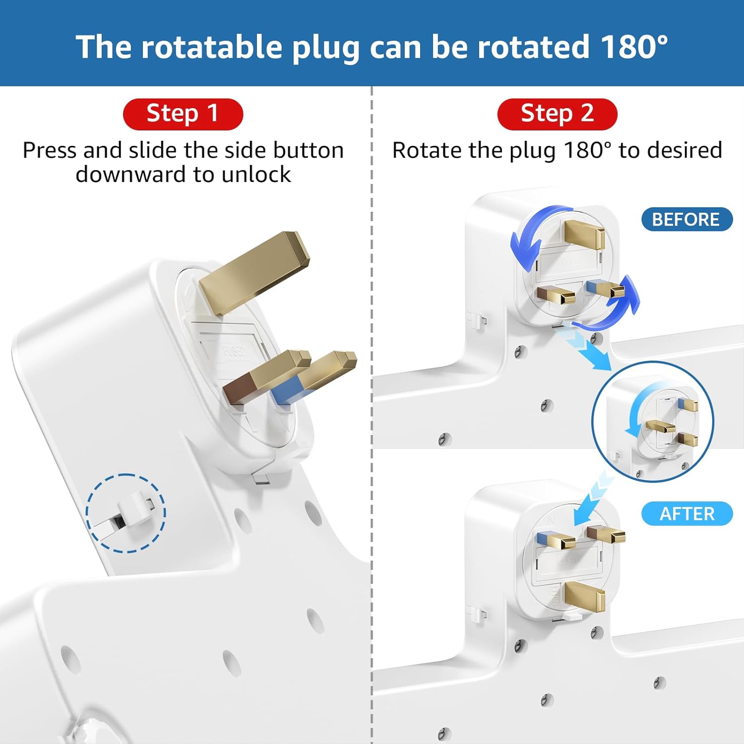 Thumbnail 1 de Rotatable UK Plug Extension Socket 3 Way