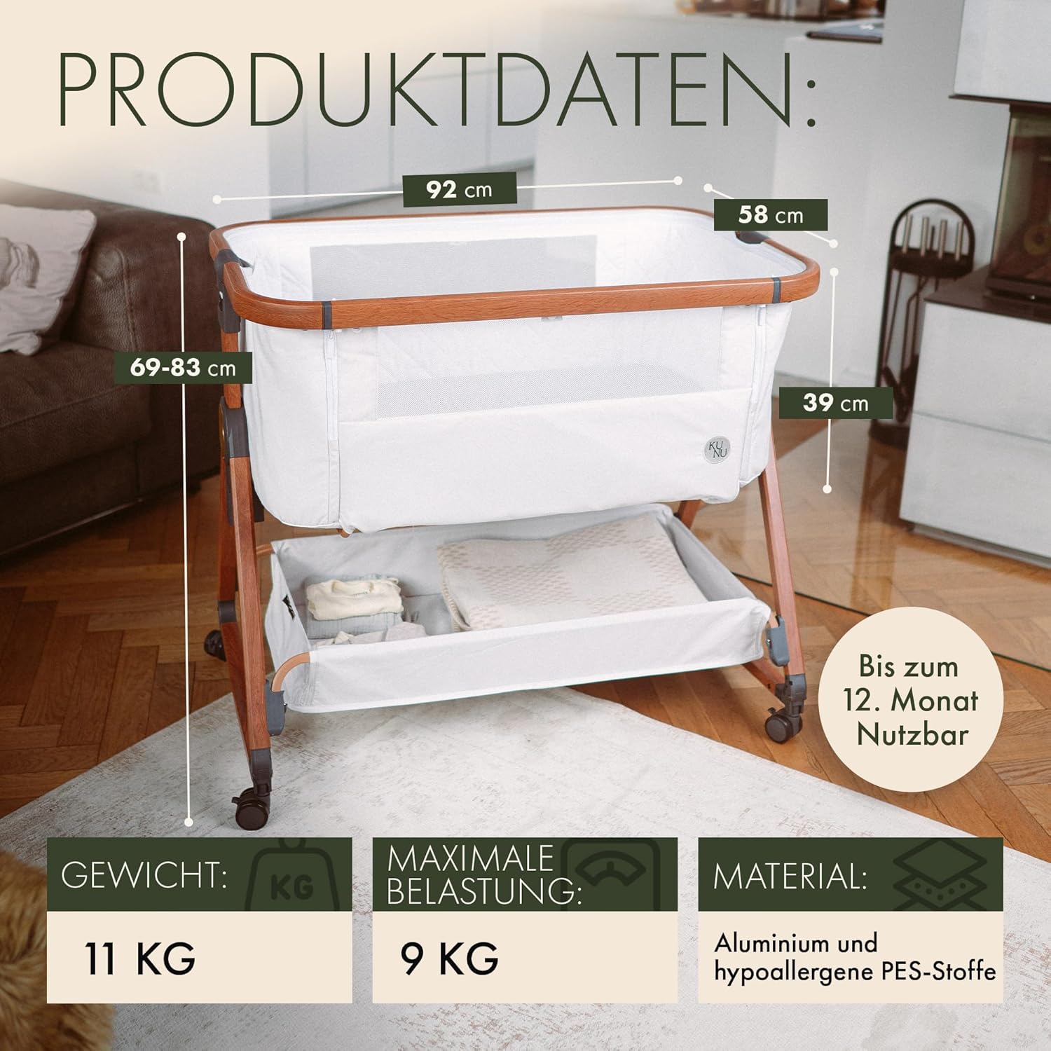 Thumbnail 6 de KUNU Babybett Beistellbett 4 cm