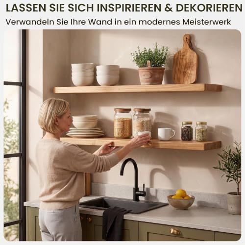 Detalle 2 de Fun Memories Schweberegale für die Wand – 2er Set aus recyceltem Ulmenholz, 24 Zoll