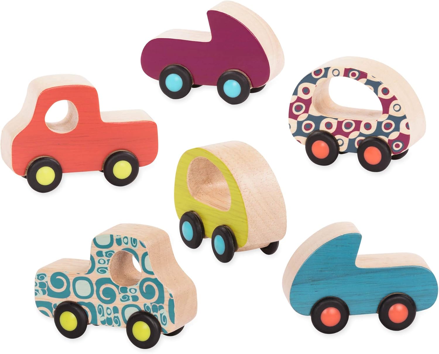 Battat B. Toys Les Wheee-Lees gratuits : ensemble de 6 voitures en bois pour tout-petits (à partir de 12 mois)