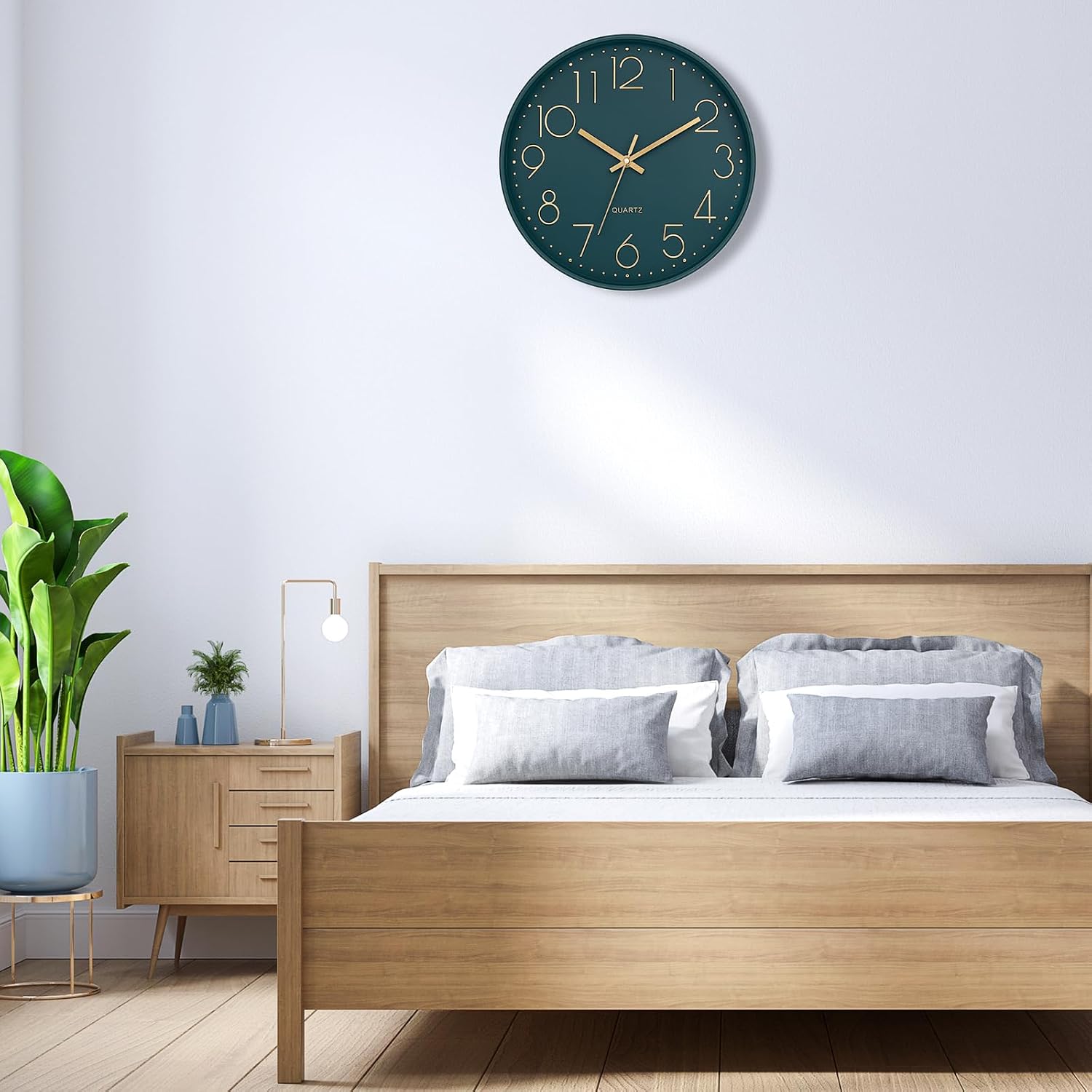 Detalle 1 de Lumuasky horloge murale moderne-vert wandklok 12 inch, stil en smaragdgroen
