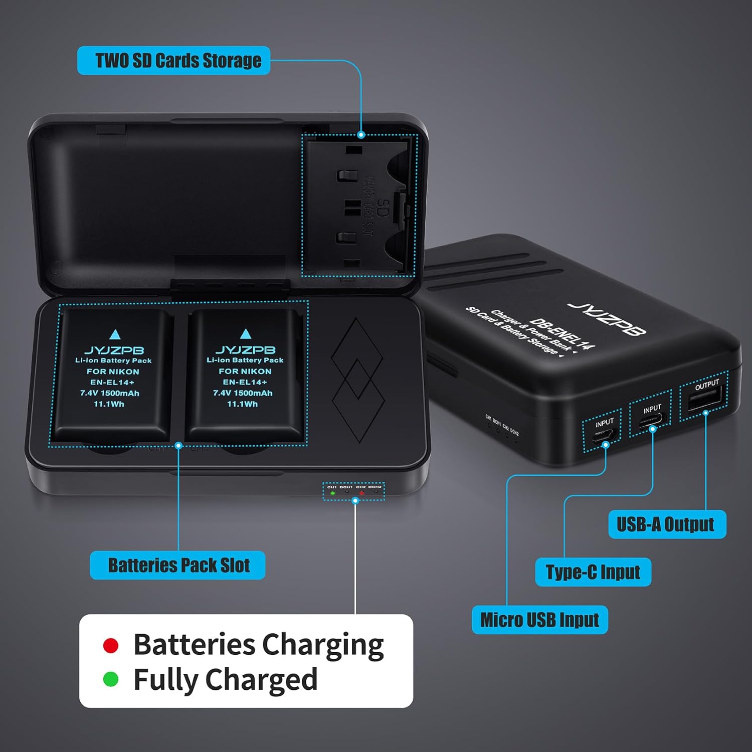 Thumbnail 2 de JYJZPB EN-EL14A Battery 1500mAh for Nikon