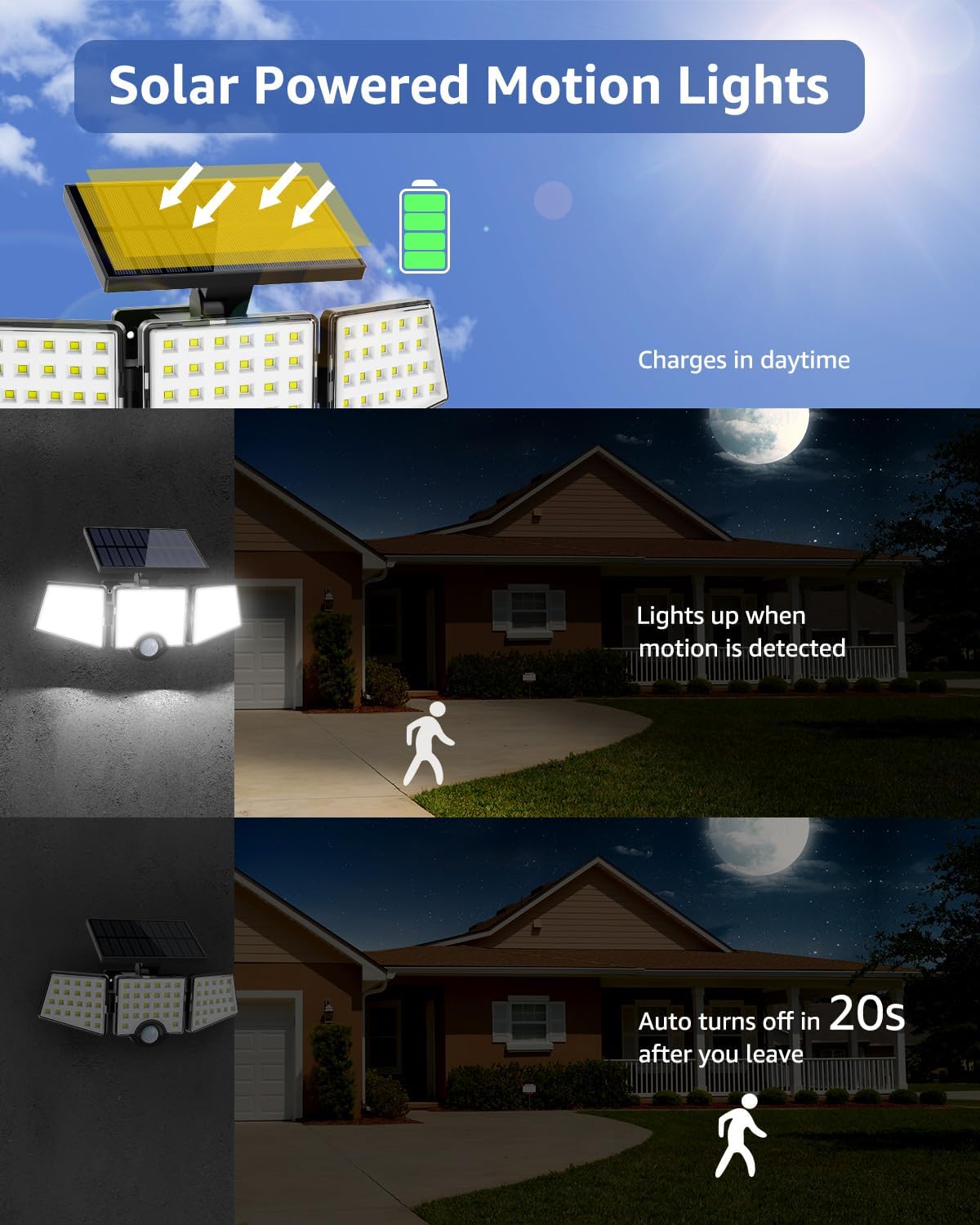 Thumbnail 1 de Lepro Solar Security Lights 1200LM Solar Floodlights Motion Sensor with 3 Adjustable Heads (IP65)