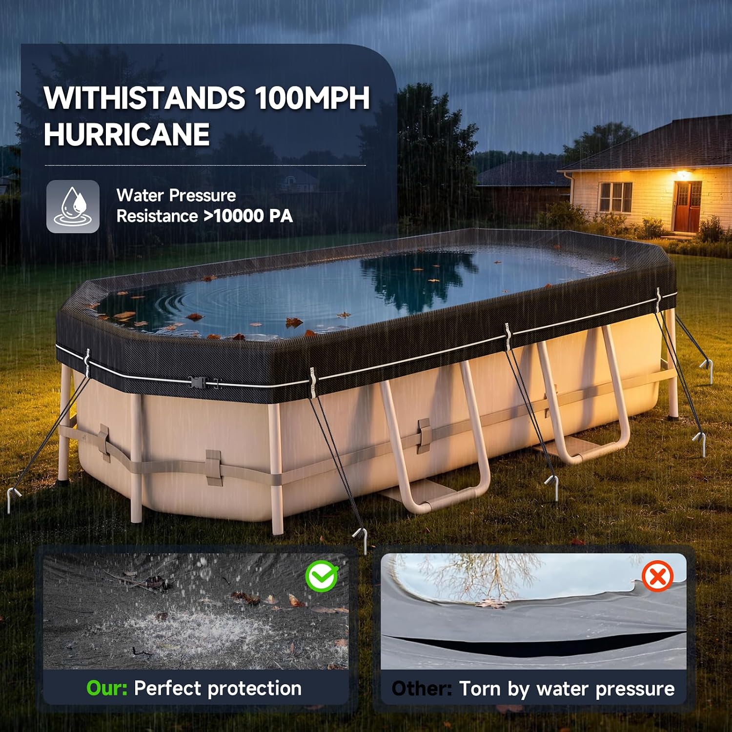 Detalle de LXKCKJ 12X24 ft Pool Cover for Above Ground Pools (Oval/Rectangular) 420D Oxford, Tear-Resistant, Waterproof and UV-Protected