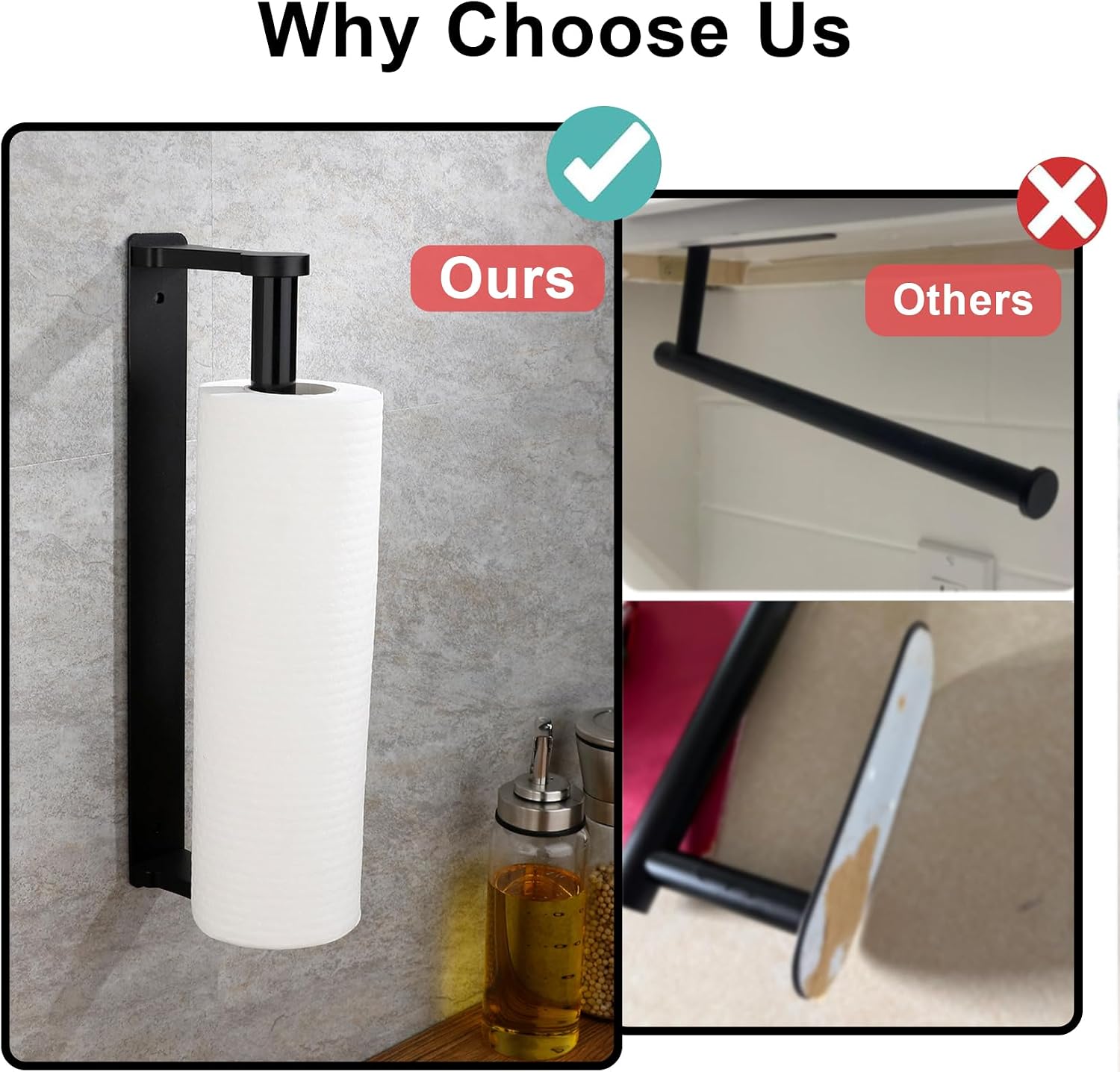 Thumbnail 5 de Loputon Kitchen Roll Holder under Cabinet in Black – Aluminium Alloy, Self-Adhesive or Screw-Fix