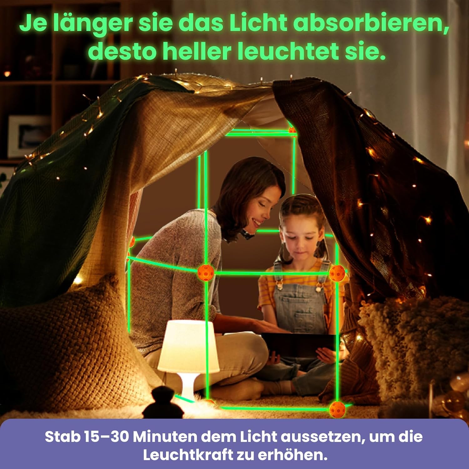 Thumbnail 1 de Tiny Land DIY Höhle Kinder Konstruktionsspielzeug mit leuchtenden Stäben, Outdoor & Indoor – 130-teiliges Set ab 5 Jahren