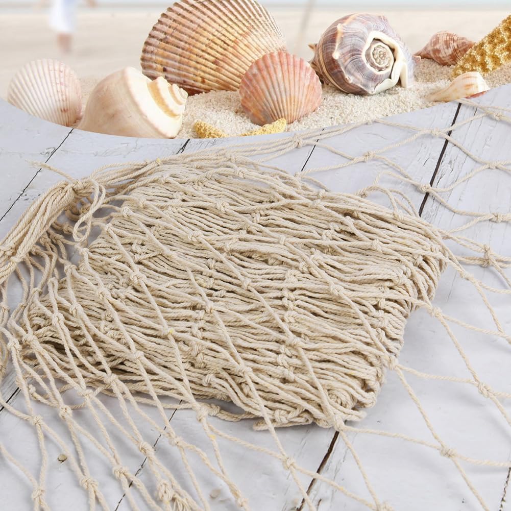 Detalle de Aolso Décoration murale en filet de pêche naturel méditerranéen (1 x 2 m) bleu