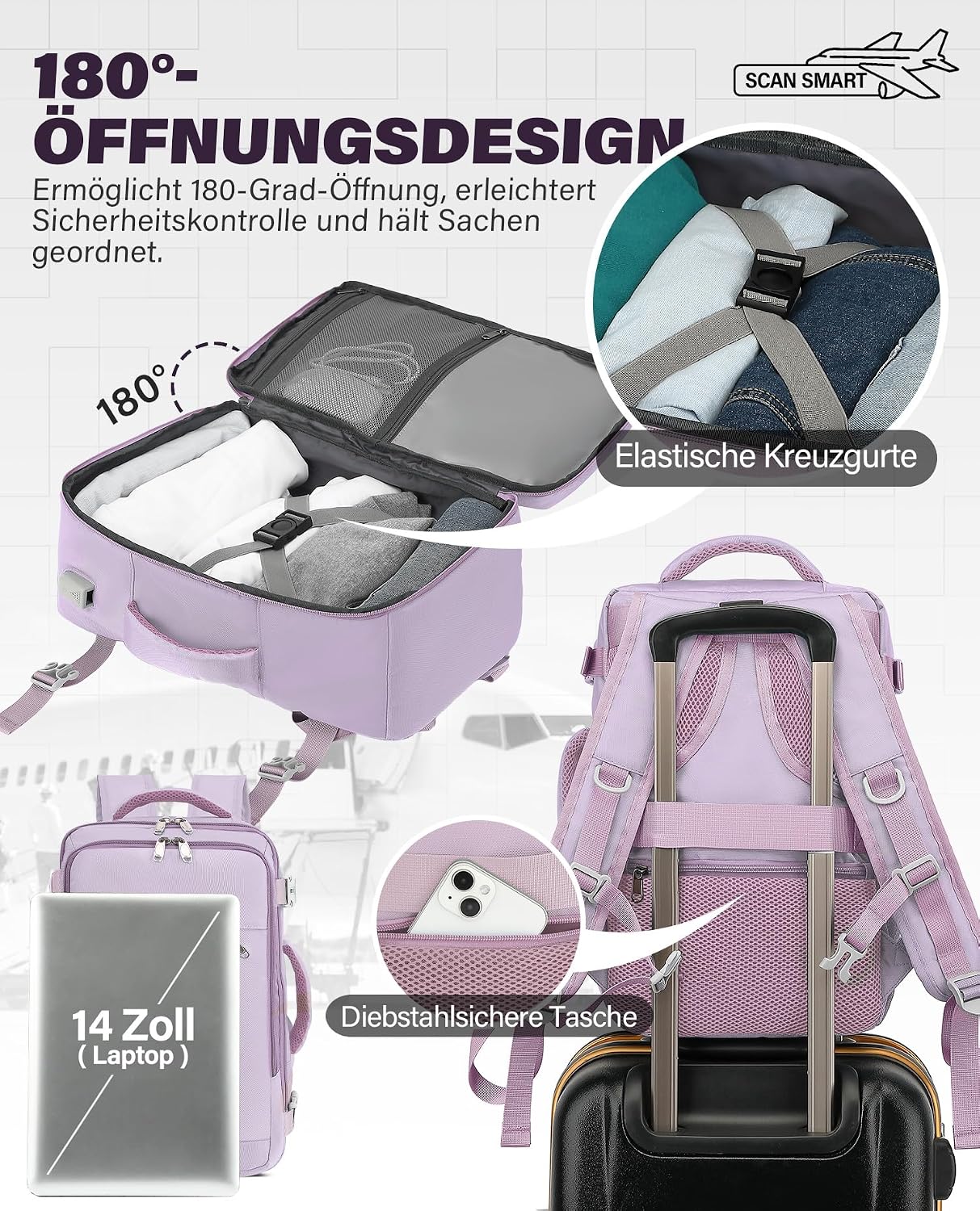 Thumbnail 5 de VANKEV Handgepäck Rucksack 20 L