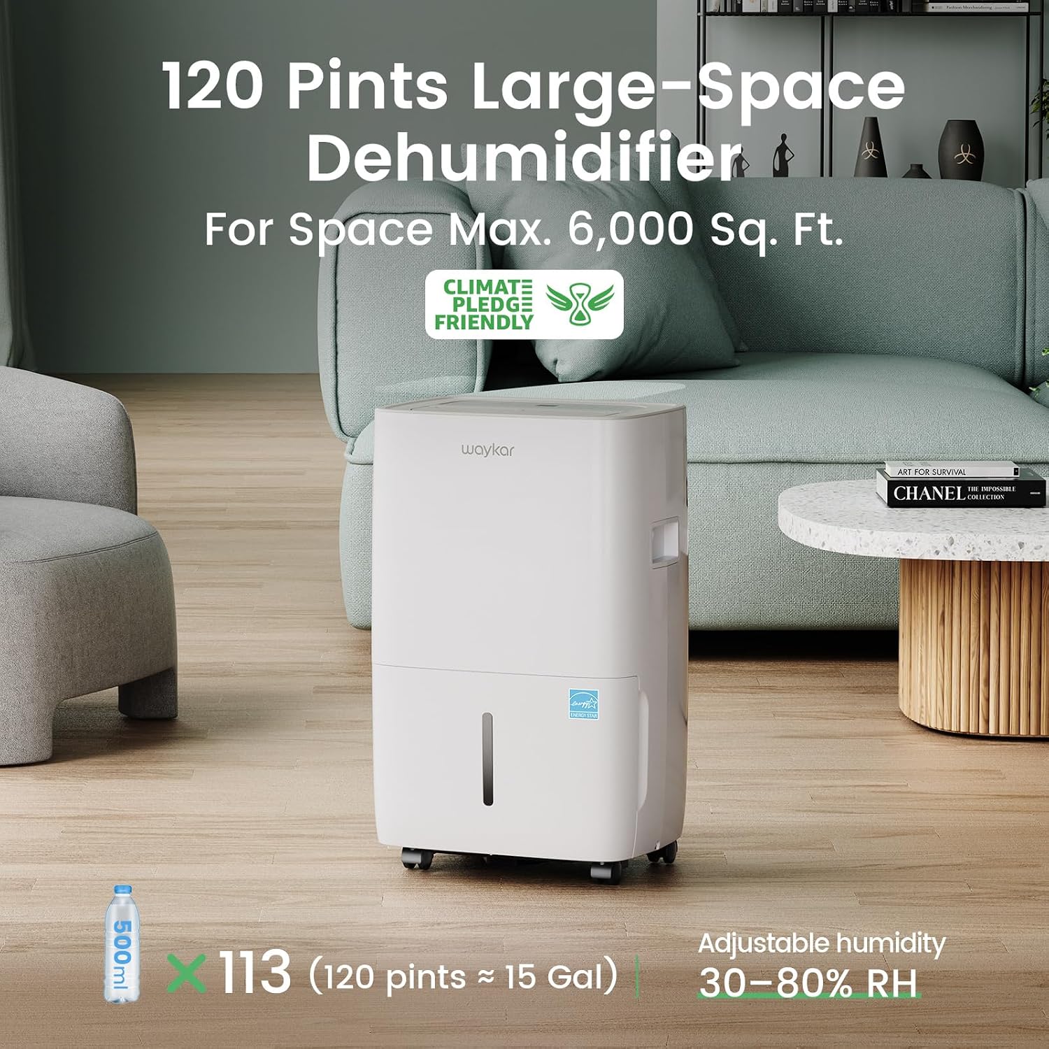 Detalle 2 de Waykar JD025CE-120-CA 120-Pint Dehumidifier, ENERGY STAR, 6,000 Sq. Ft.