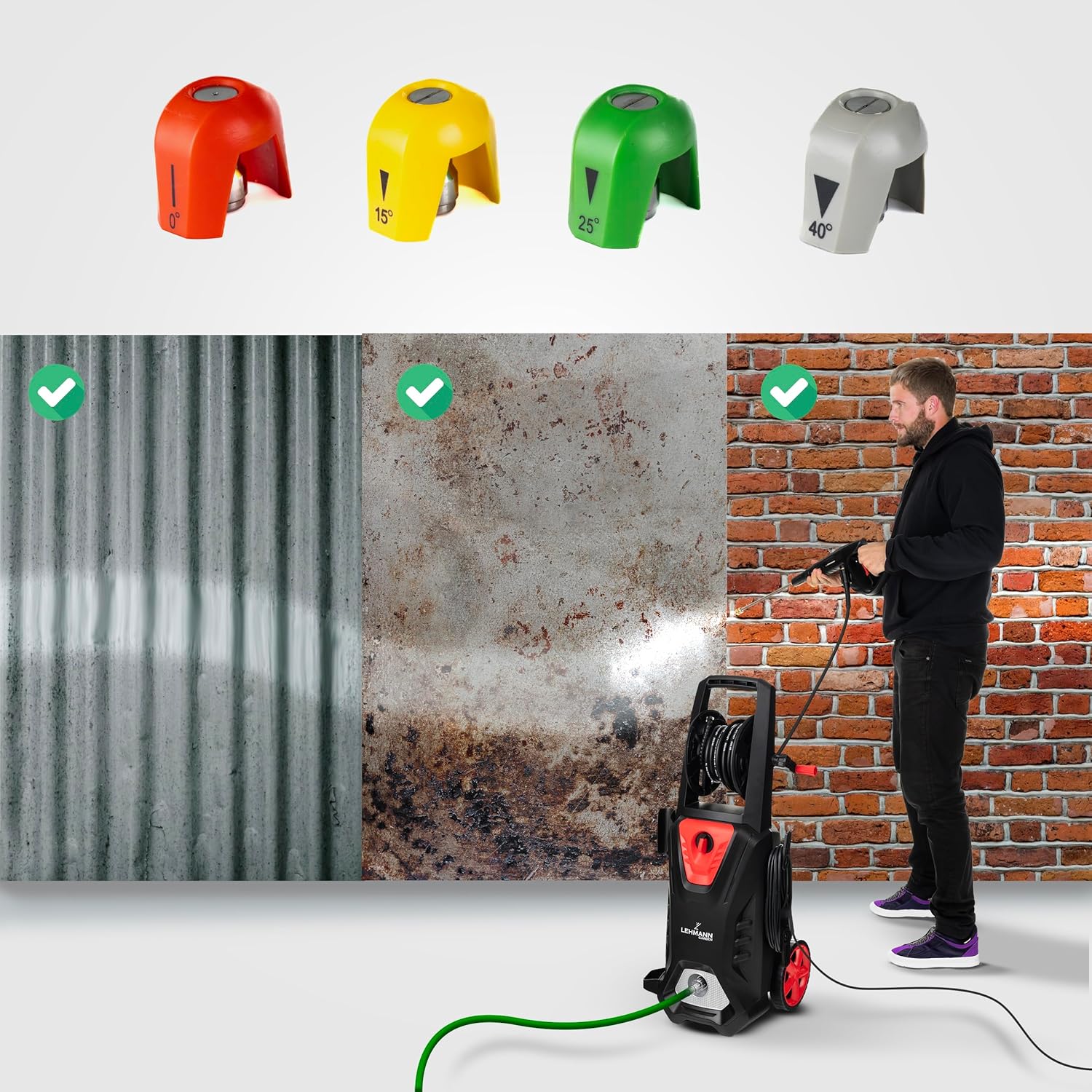 Thumbnail 4 de LEHMANN Colorado idropulitrice alta pressione 3000 W fino a 260 bar, 492 l/h con tubo 12 m e kit ugelli (lancia schiuma, turbo, 4 ugelli)