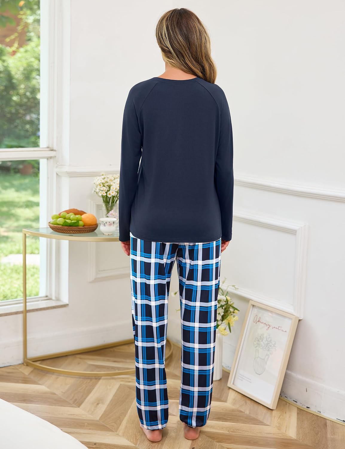 Detalle de Uniexcosm Chemise de Nuit Femme en Coton Manches Longues – Pyjama Hiver Rayé