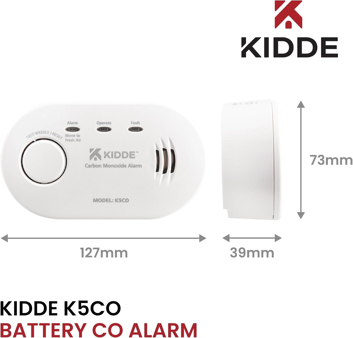 Detalle de Kidde 5CO Carbon Monoxide Alarm and Detector with AA Batteries – 10 Year Sensor Life