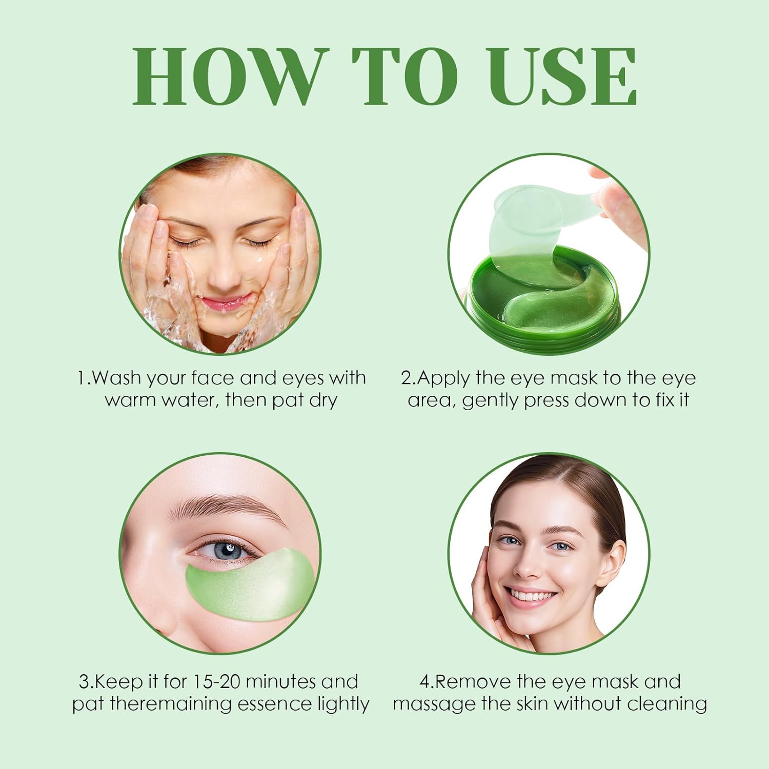 Detalle de Lot de 60 coussinets contour des yeux à l’aloe vera – Masque hydrogel hydratant 80 g