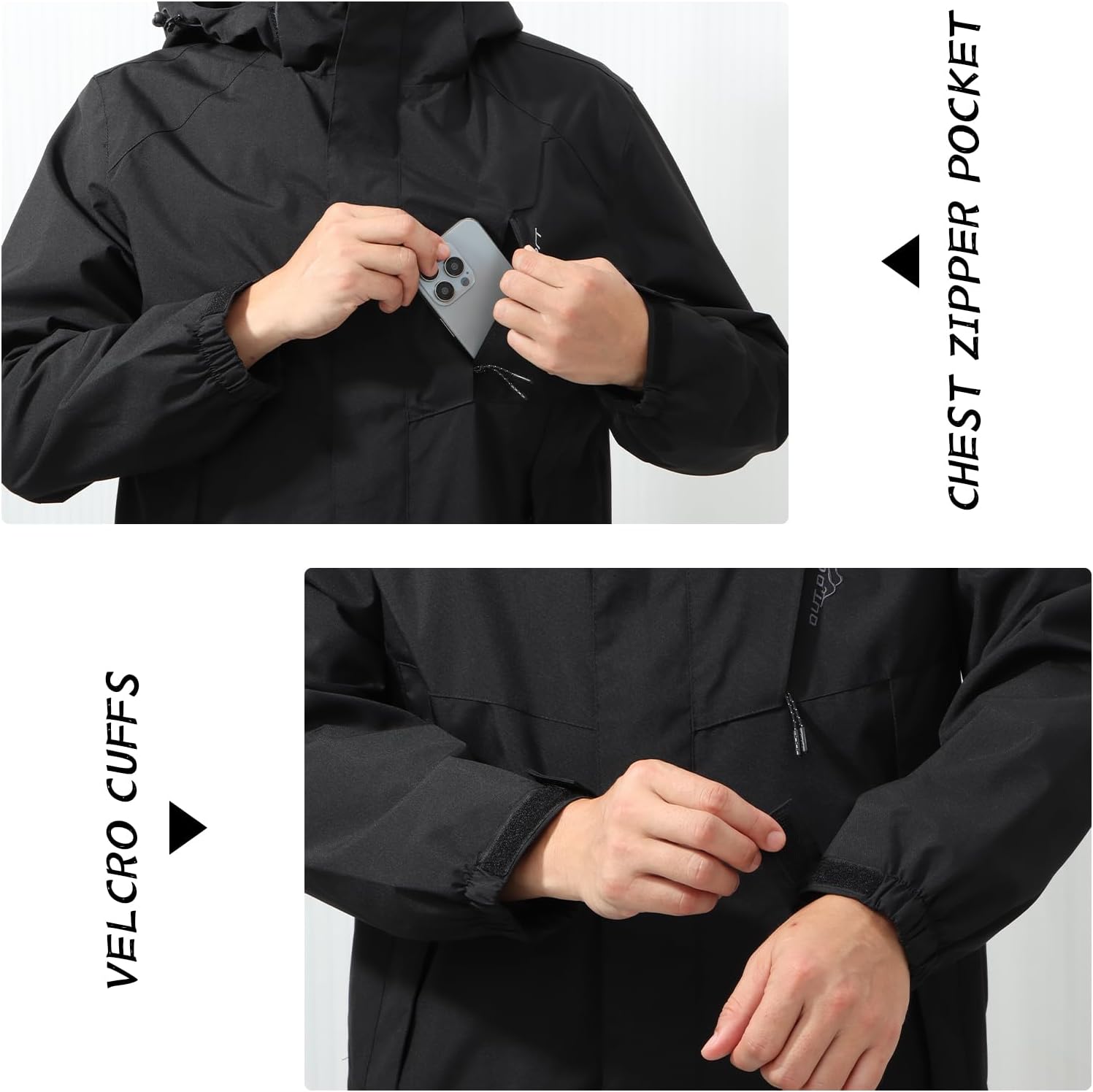 Detalle 2 de Jywmsc Veste Imperméable d'extérieur pour Homme — veste de randonnée légère et coupe-vent