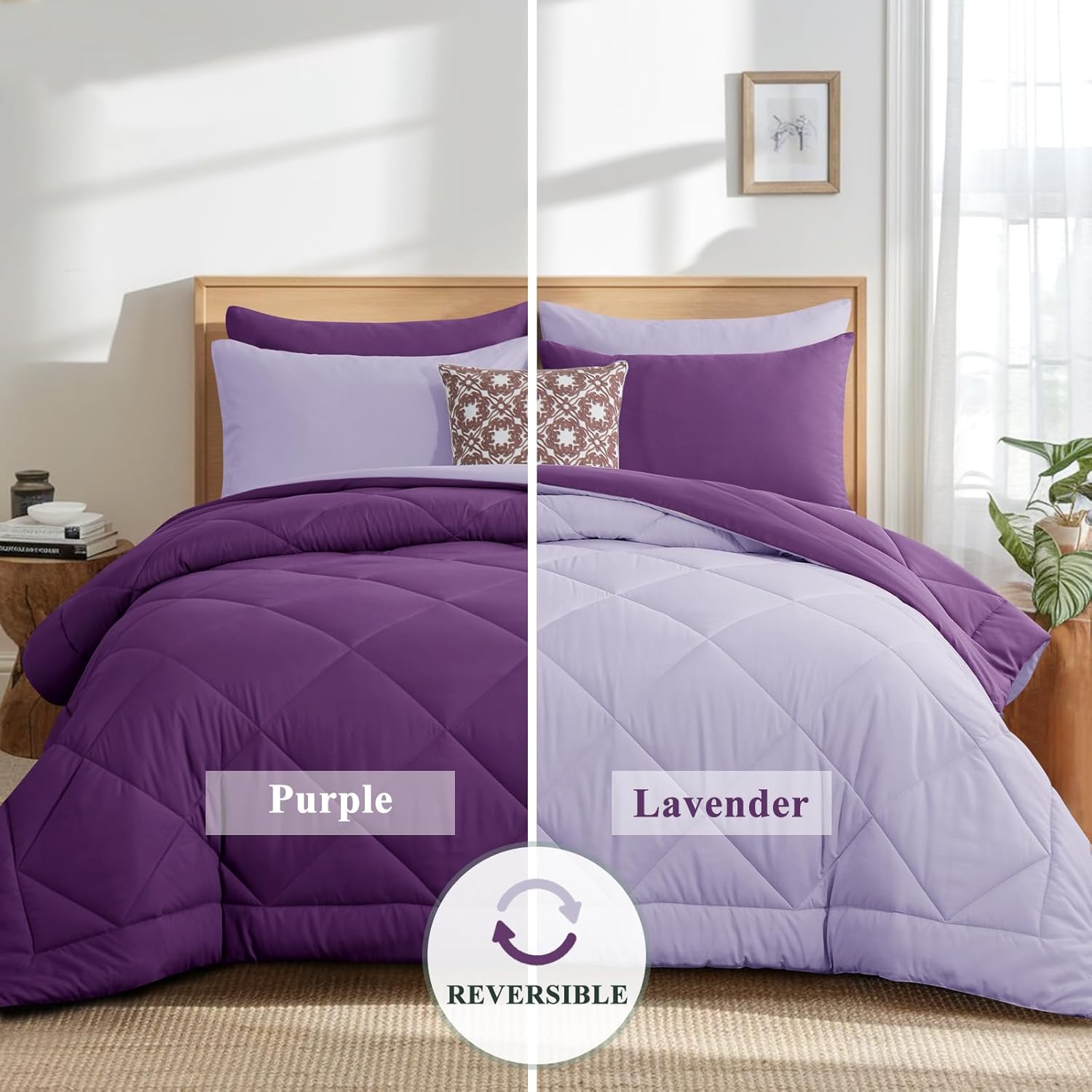 Thumbnail 3 de Aisbo Coverless Duvet Super King 10.5 Tog (260x220cm) Purple Cosy Lightweight Quilt with 2 Pillowcases