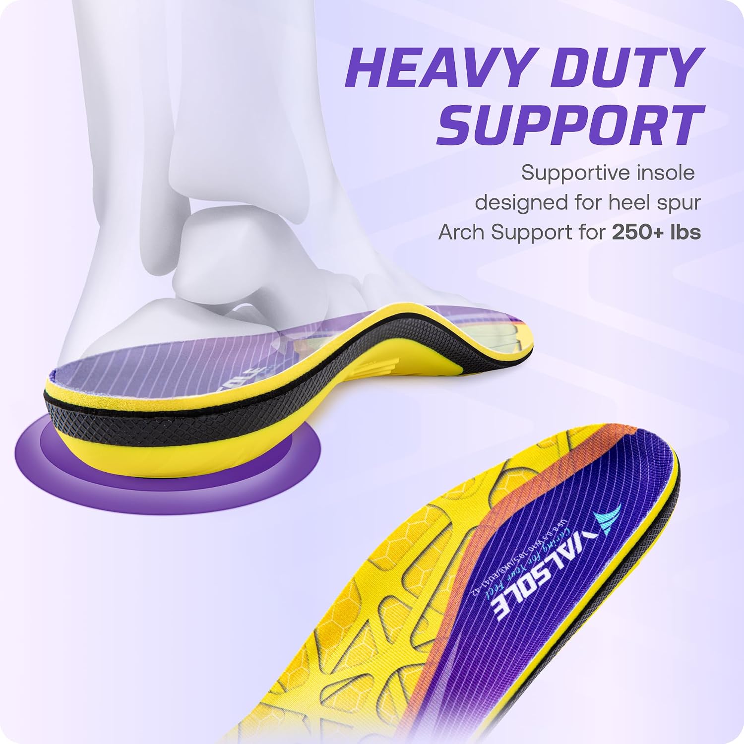 Thumbnail 1 de VALSOLE Pro Plantar Fasciitis Insoles for Men & Women – High Arch Support, 220+ lbs Heavy Duty, UK 8-27cm