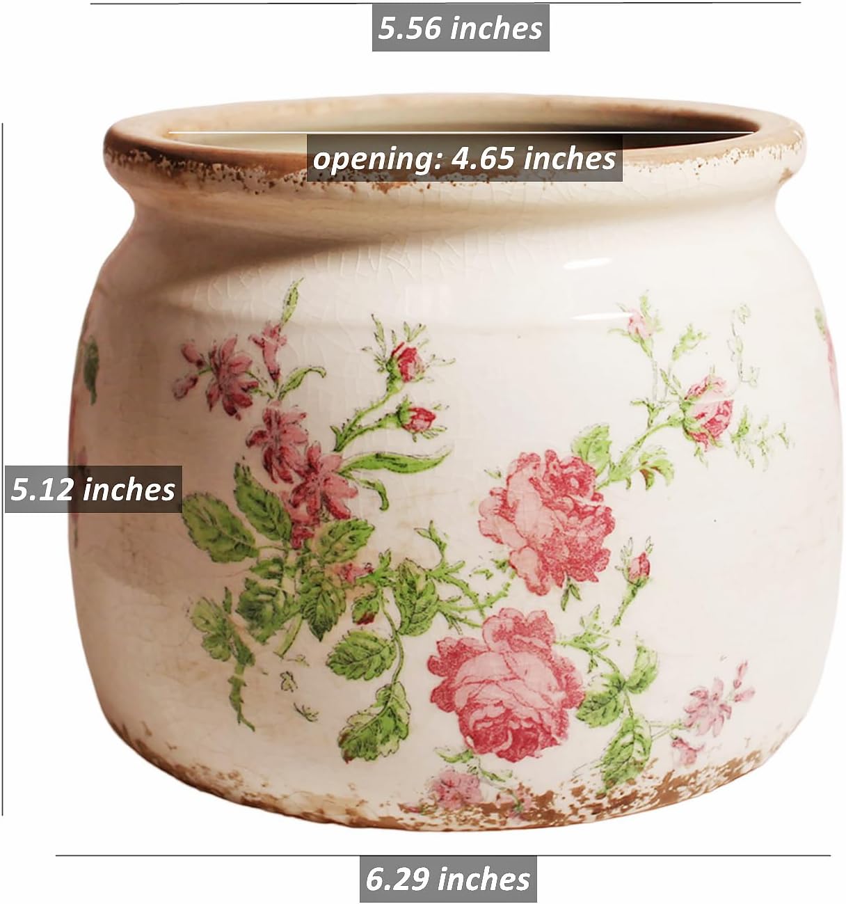 Detalle de Xiaan Jiaju Vintage Floral Ceramic Plant Pot with Drainage Hole