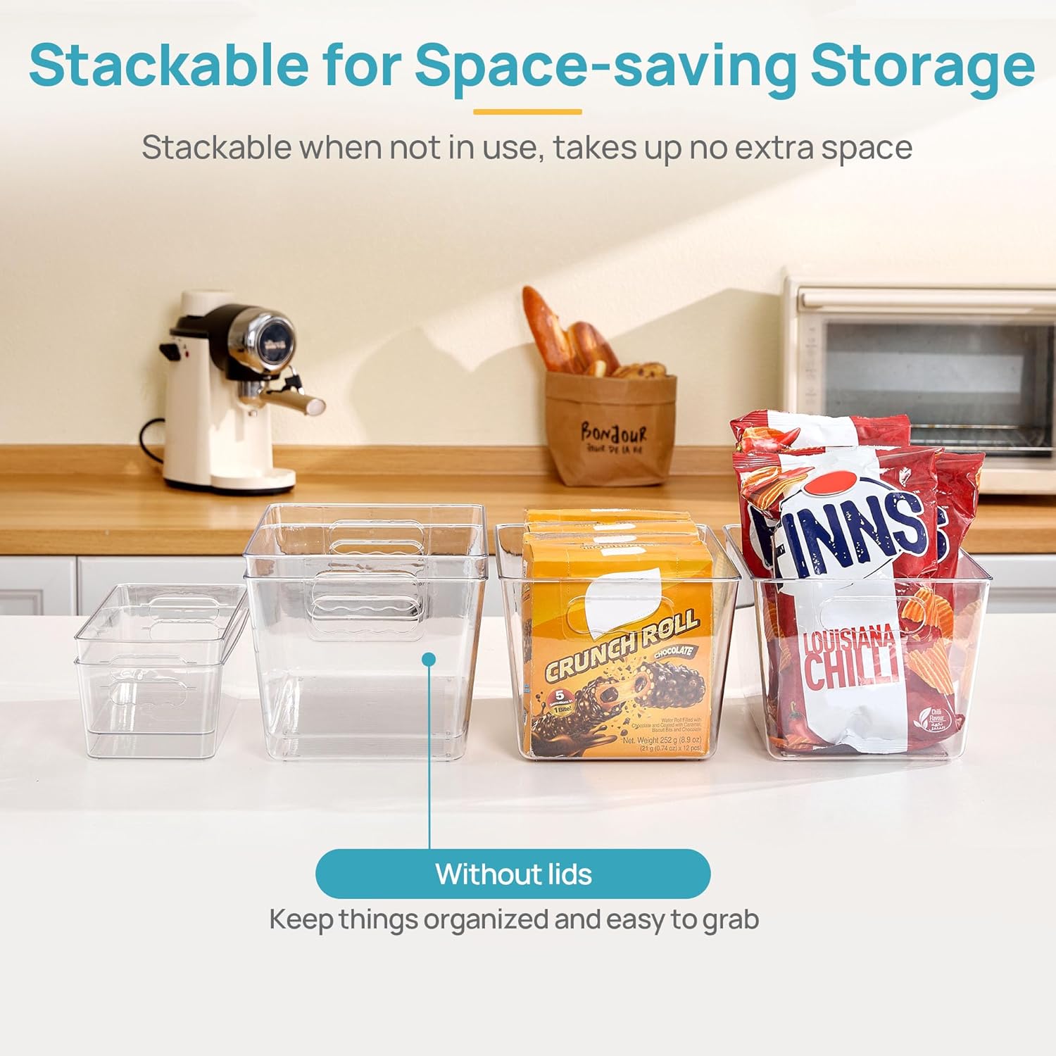 Thumbnail 6 de Vtopmart 8 Pack Clear Plastic Storage Bins: 4 Large + 4 Small Pantry Organizers