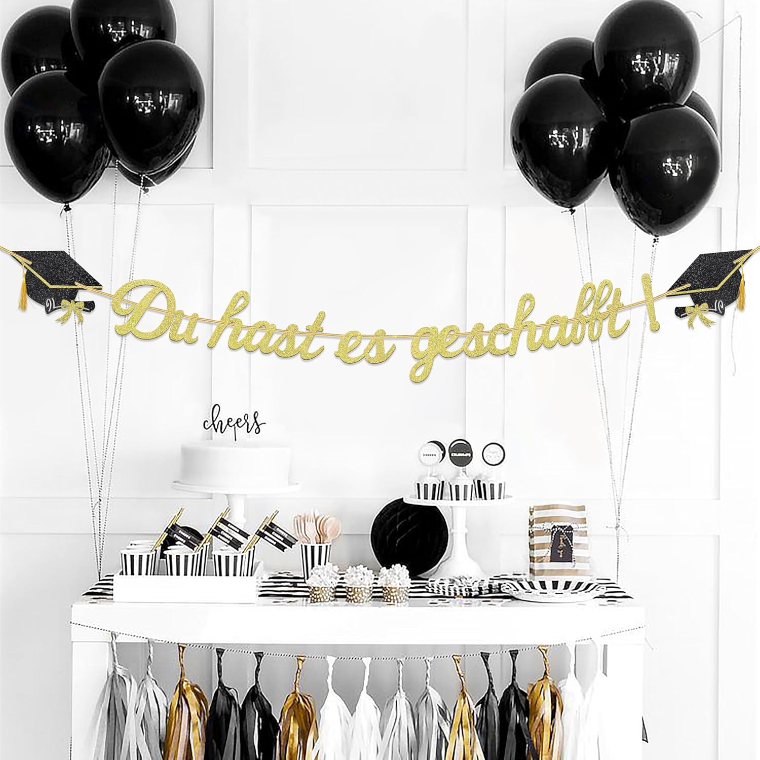 Detalle de Glitzer 2026 Graduation Deko Girlande – Du hast es geschafft Banner (2,5 m) in Gold
