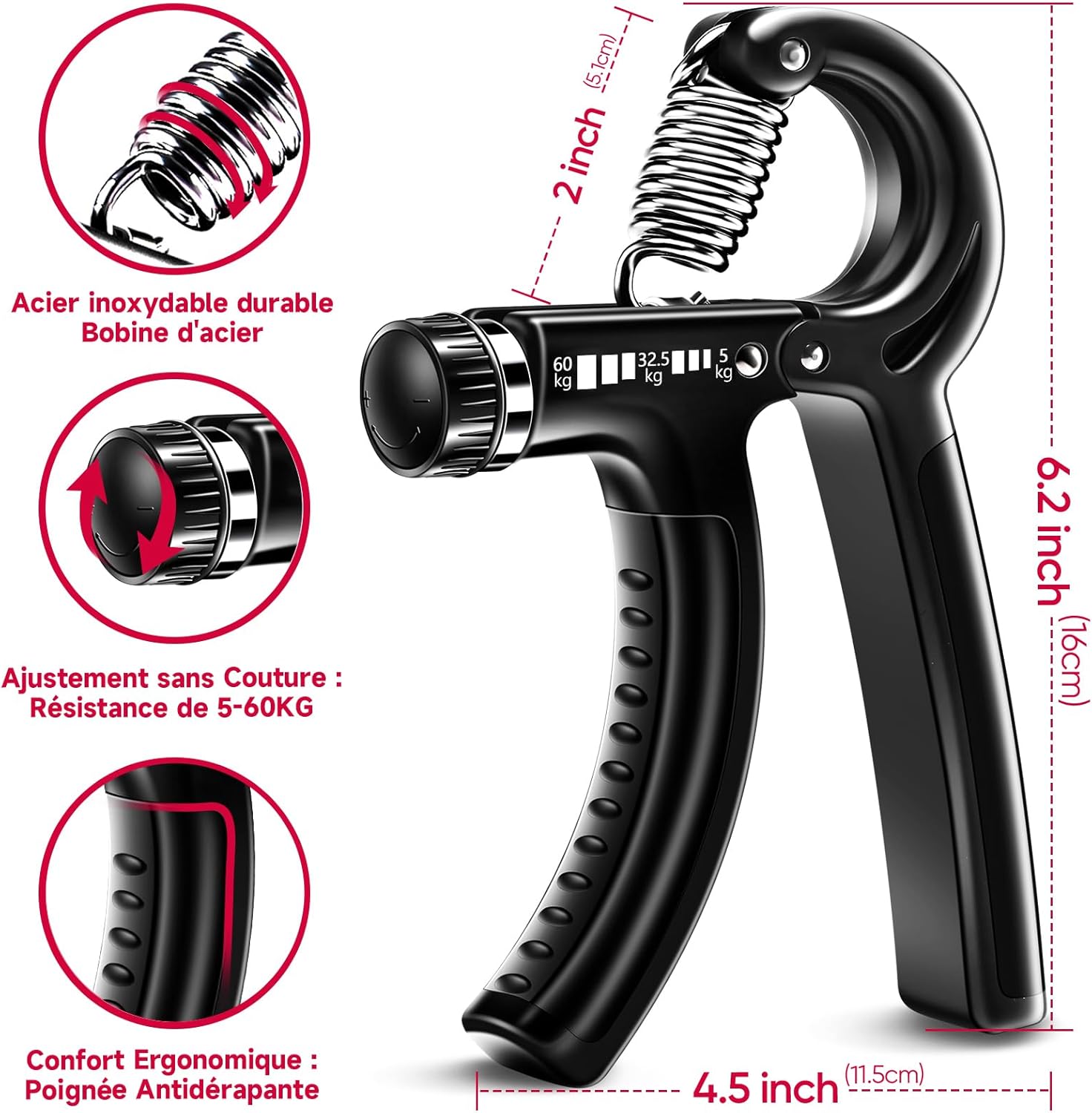 Thumbnail 1 de FitBeast Hand Grip musculation avant-bras – pack de 5 poignées ajustables (5 à 60 kg) + anneau + balle anti-stress