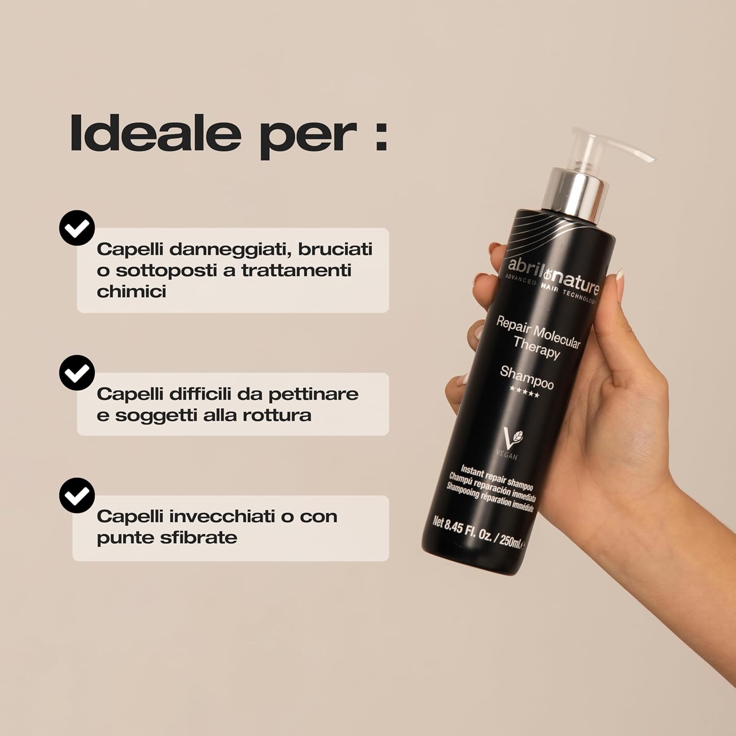 Thumbnail 3 de April et Nature Shampoo Professionale Molecular Therapy per capelli danneggiati, trattati o invecchiati – 1000 ml