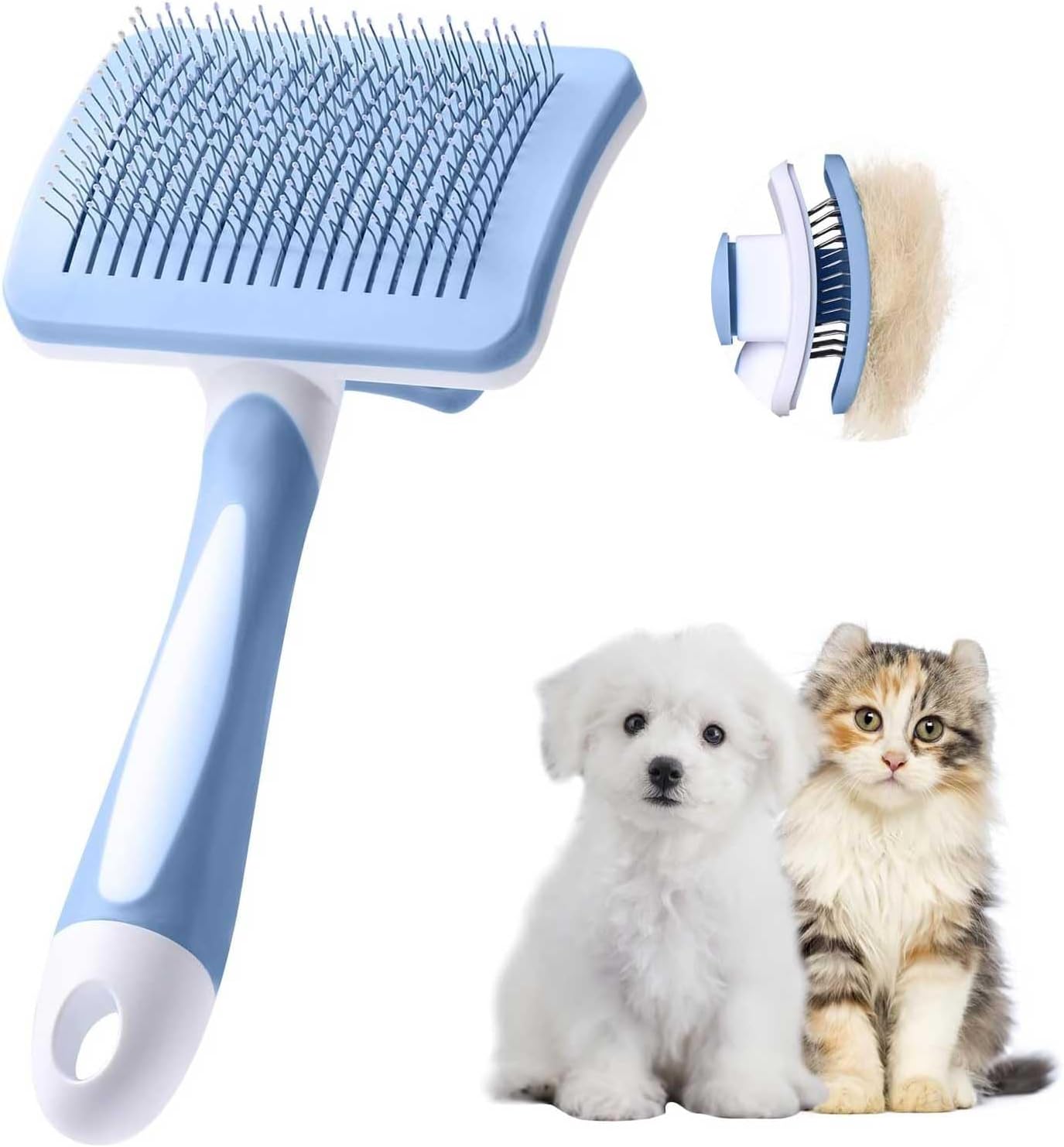 Detalle de Vinabo Brush for Dogs and Cats: Self-Cleaning 2-in-1 Pet Brush for Small Dogs and Cats