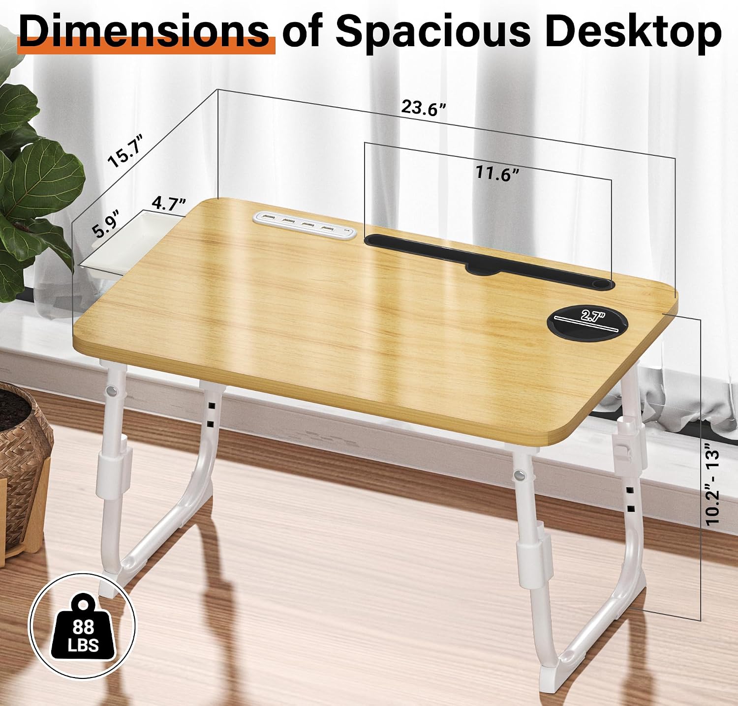 Thumbnail 3 de DECOSIS Lap Desk Adjustable Bed Desk with USB Port, Height Settings and Storage
