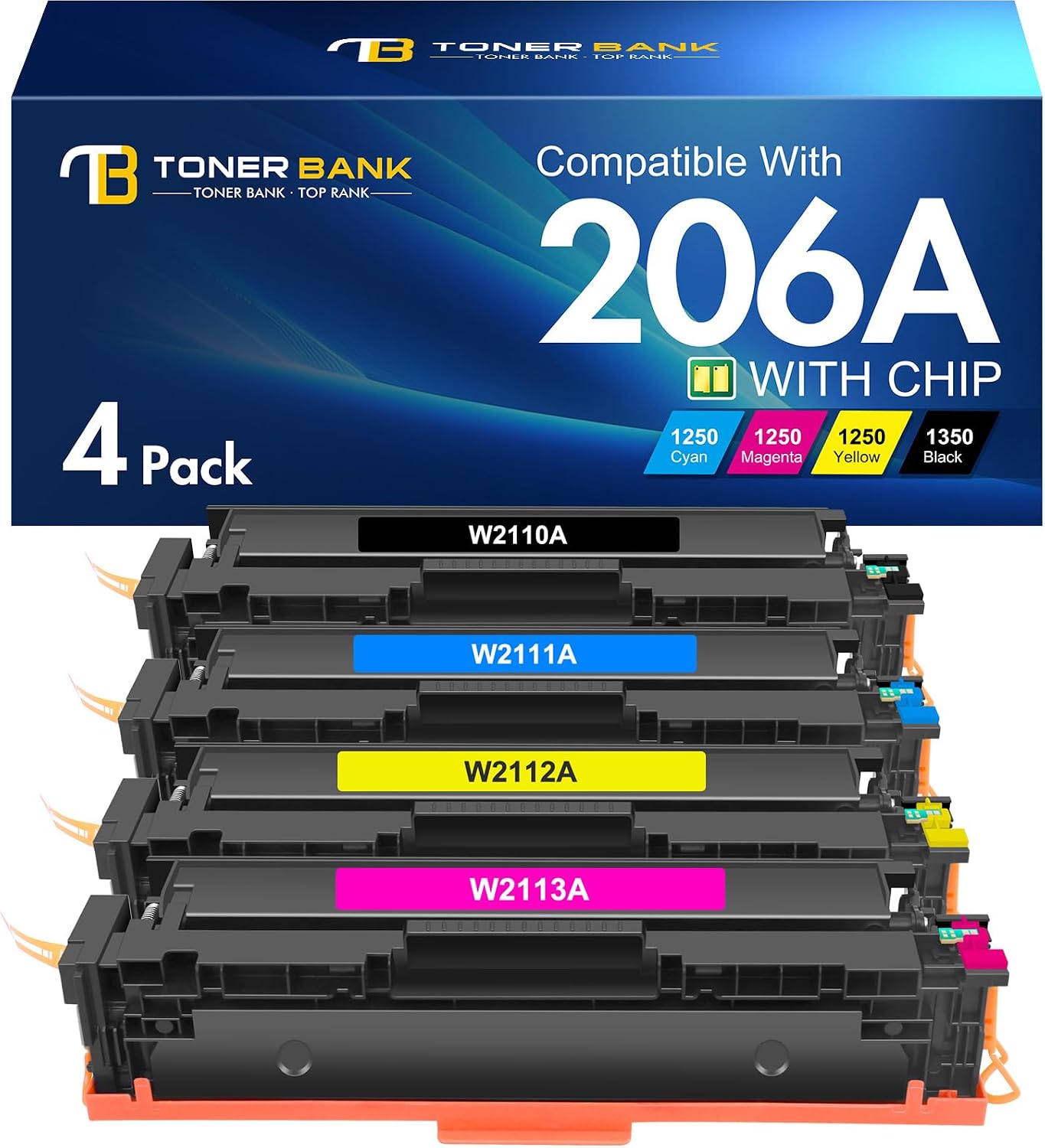 Detalle de Toner Bank 206A Toner Cartridges 4 Pack with Chip for HP Color LaserJet Pro