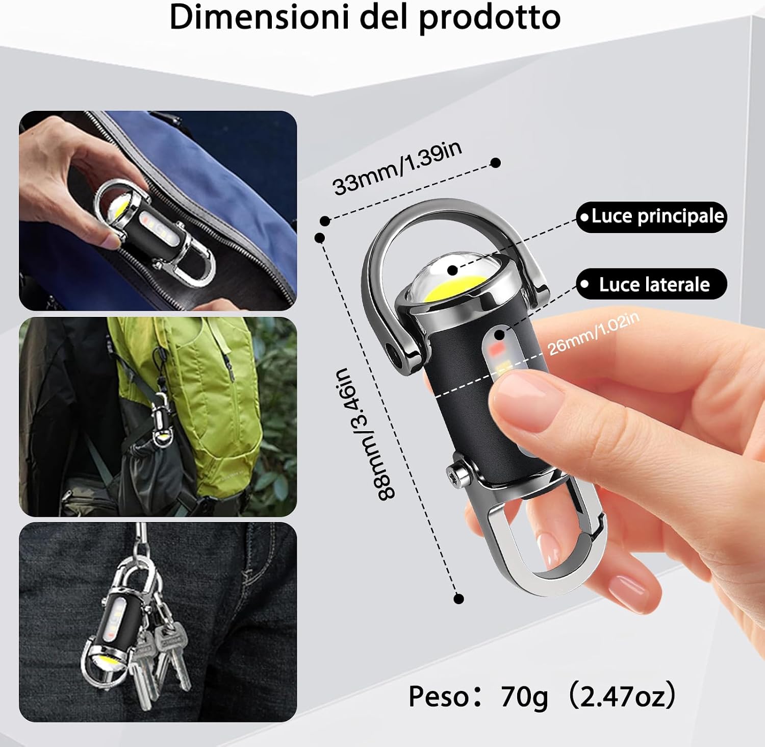 Detalle de Torcia LED Ultra Potente Professionale Ricaricabile USB-C, Impermeabile, 5 Modalità – Compatta e Versatile per Campeggio e Pesca