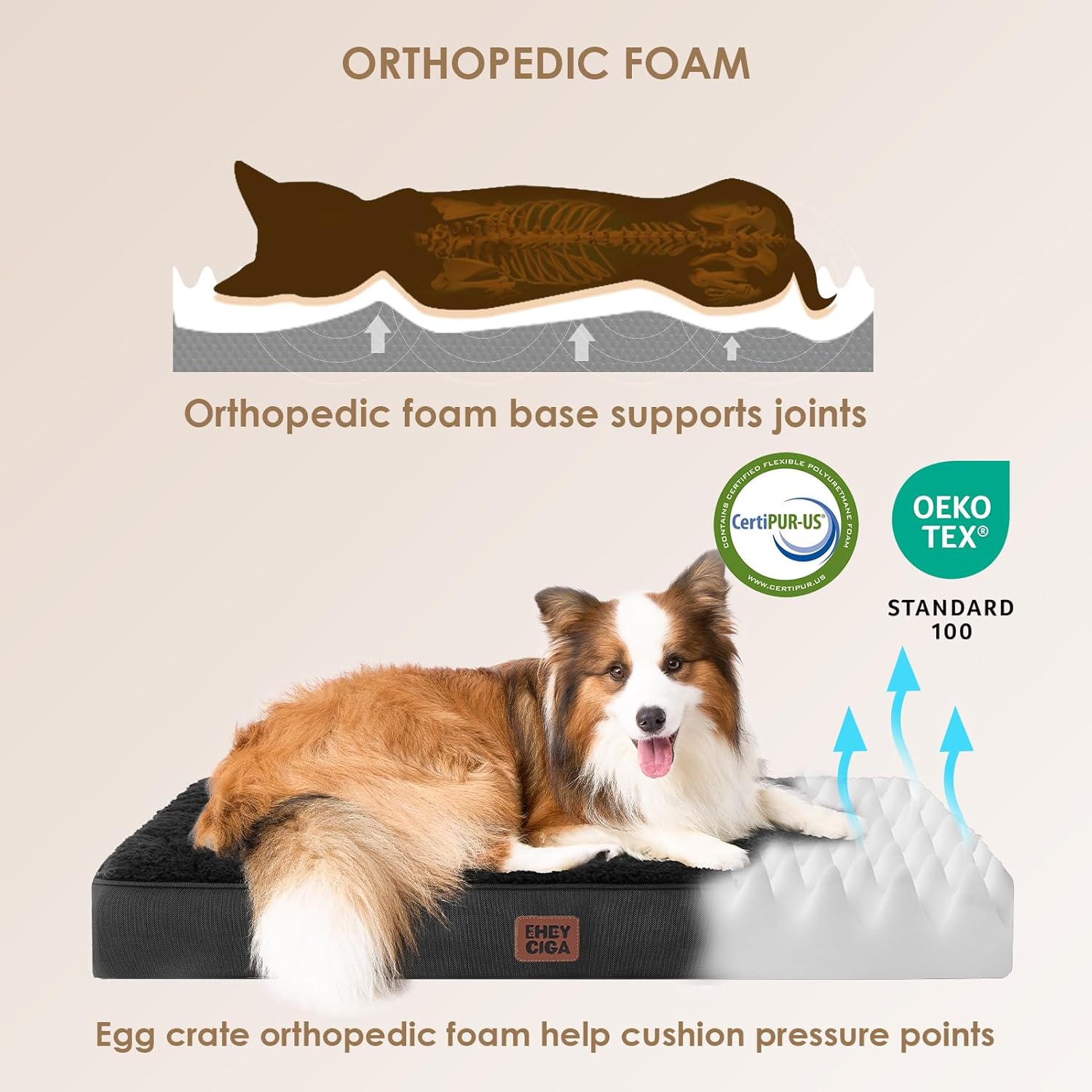 Thumbnail 2 de EHEYCIGA Orthopedic Extra Large Dog Bed Mattress XL (112x81x9cm) with Removable Washable Cover