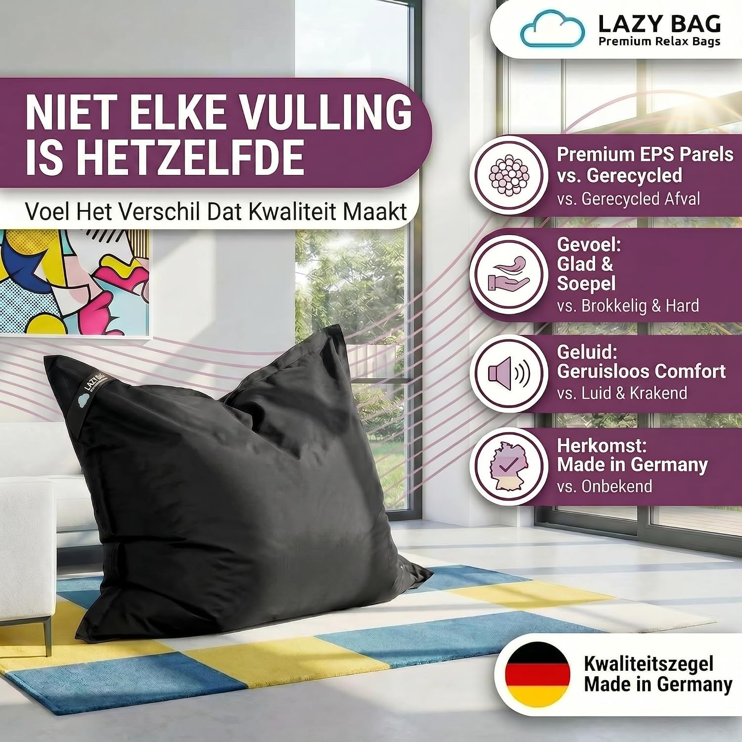 Detalle de Lazy Bag 069a3eb9-d13f-4c42-abeb-c223c69e9971 XL-zitzak 300 liter, nylon