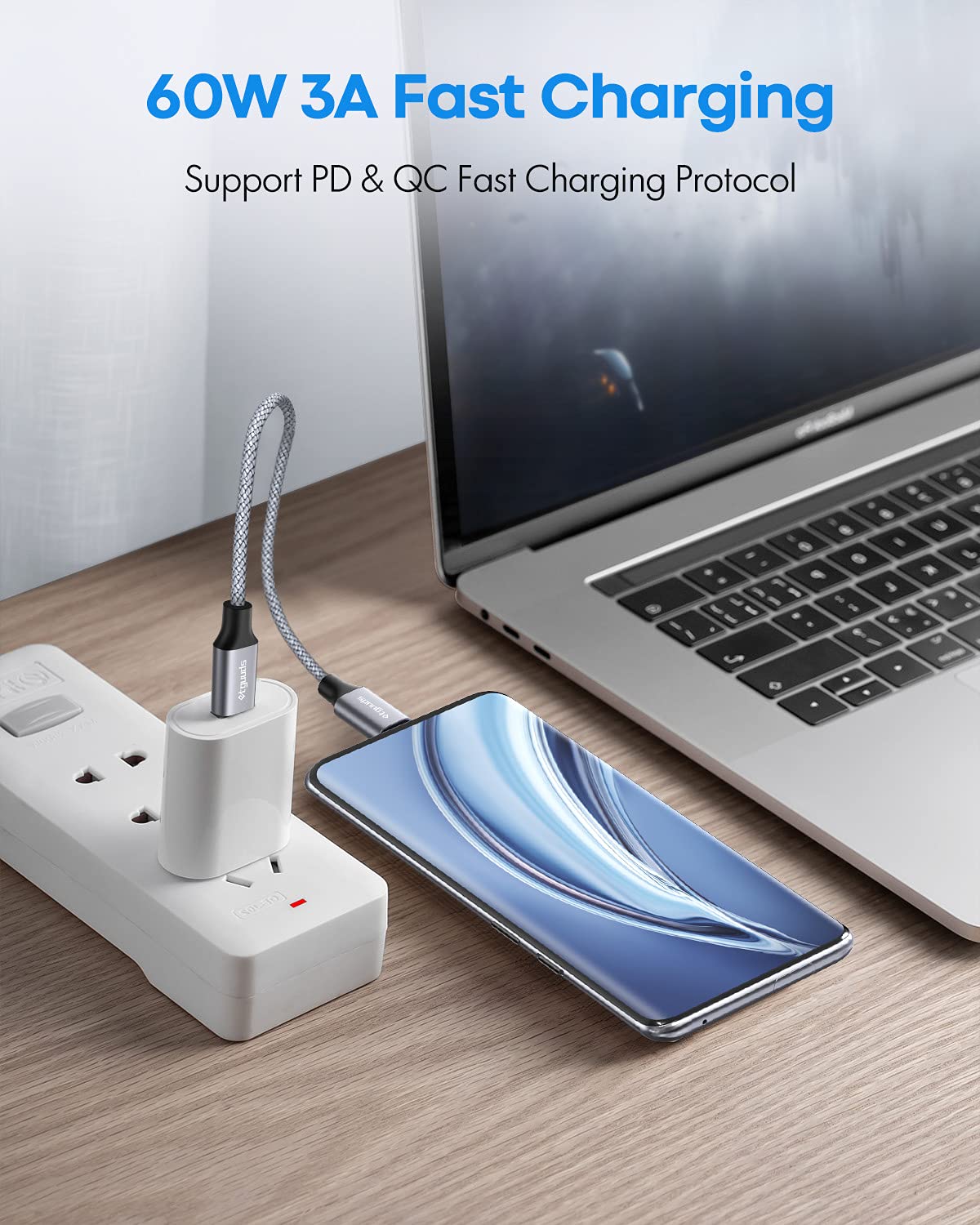 Thumbnail 3 de etguuds USB-C auf USB-C Kurz-Kabel (30 cm) – 2er Set, bis 60 W PD & 480 Mbit/s, Nylon, grau